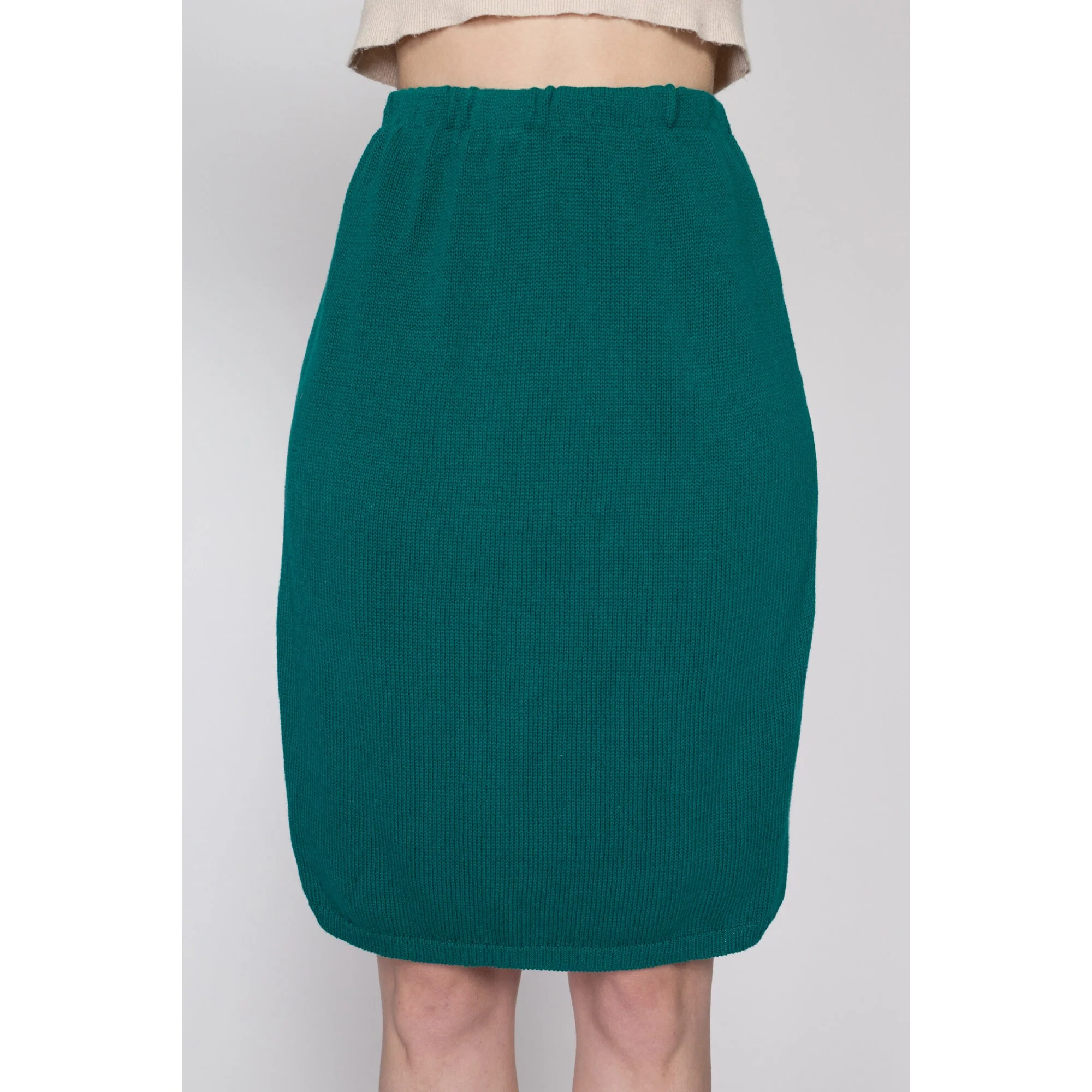 Small 80s Pierre Cardin Teal Knit Pencil Skirt