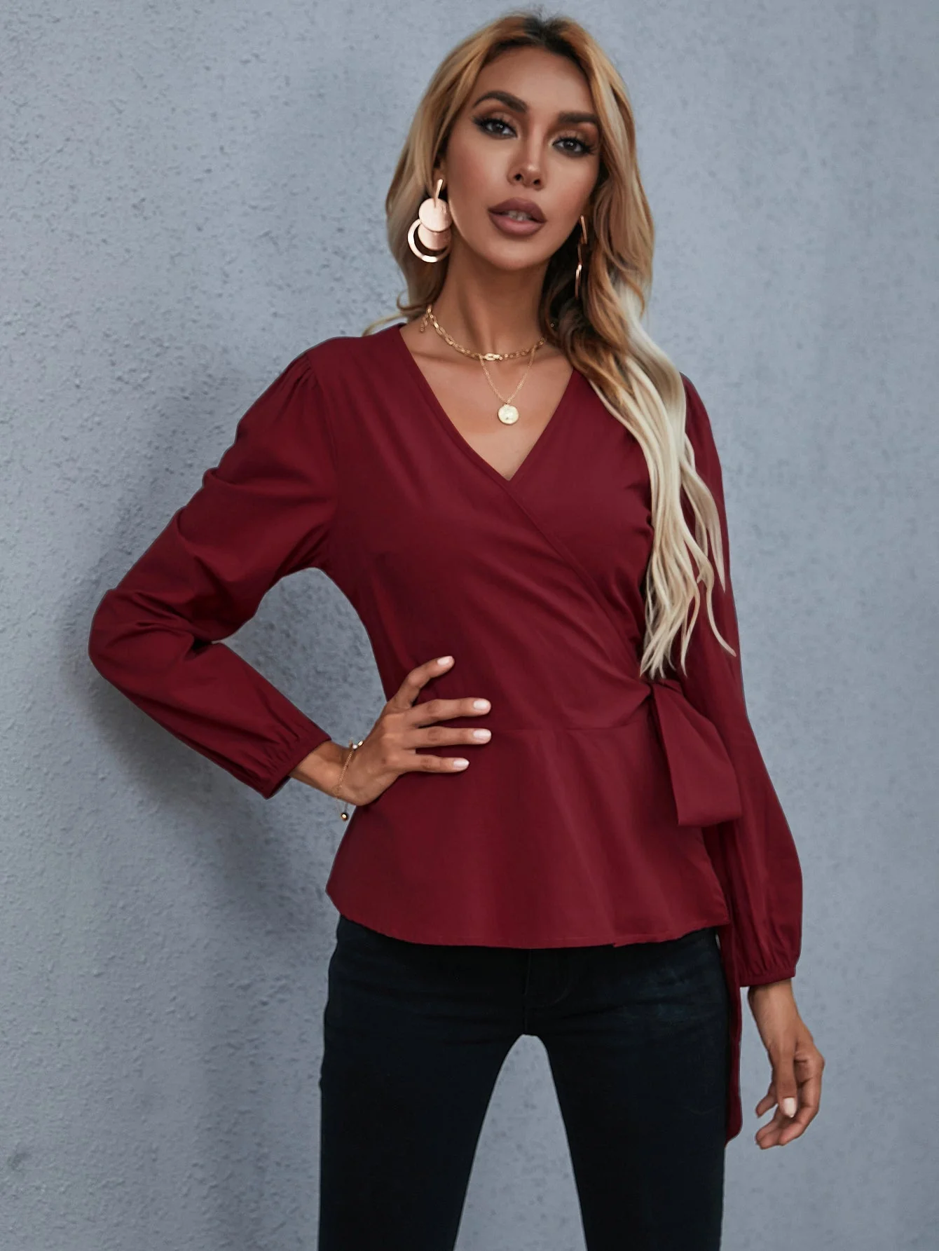 KittenAlarm - Wrap Tie Side Blouse
