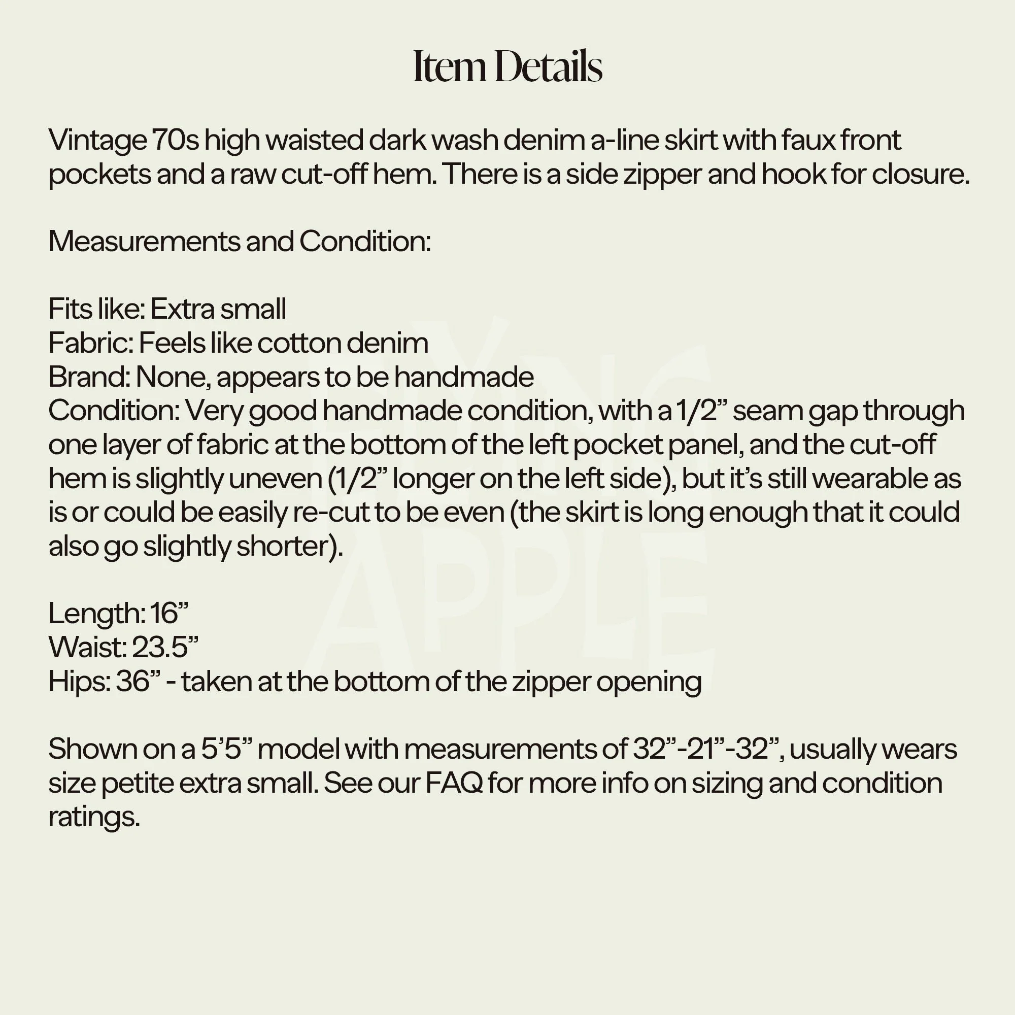 70s Denim A Line Mini Skirt - Extra Small, 23.5