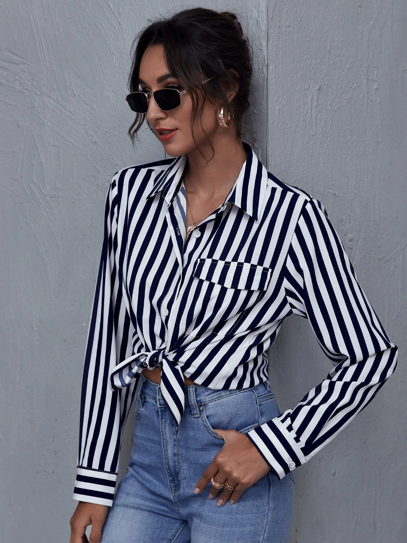 KittenAlarm - Single Breasted Striped Blouse