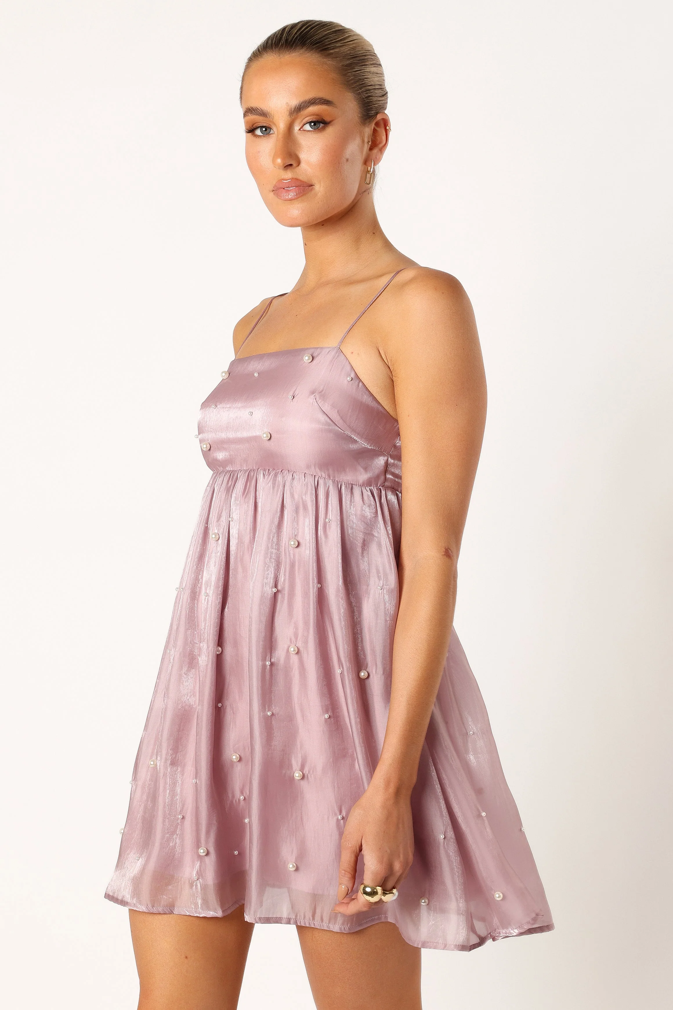 Silase Pearl Trim Mini Dress - Mauve