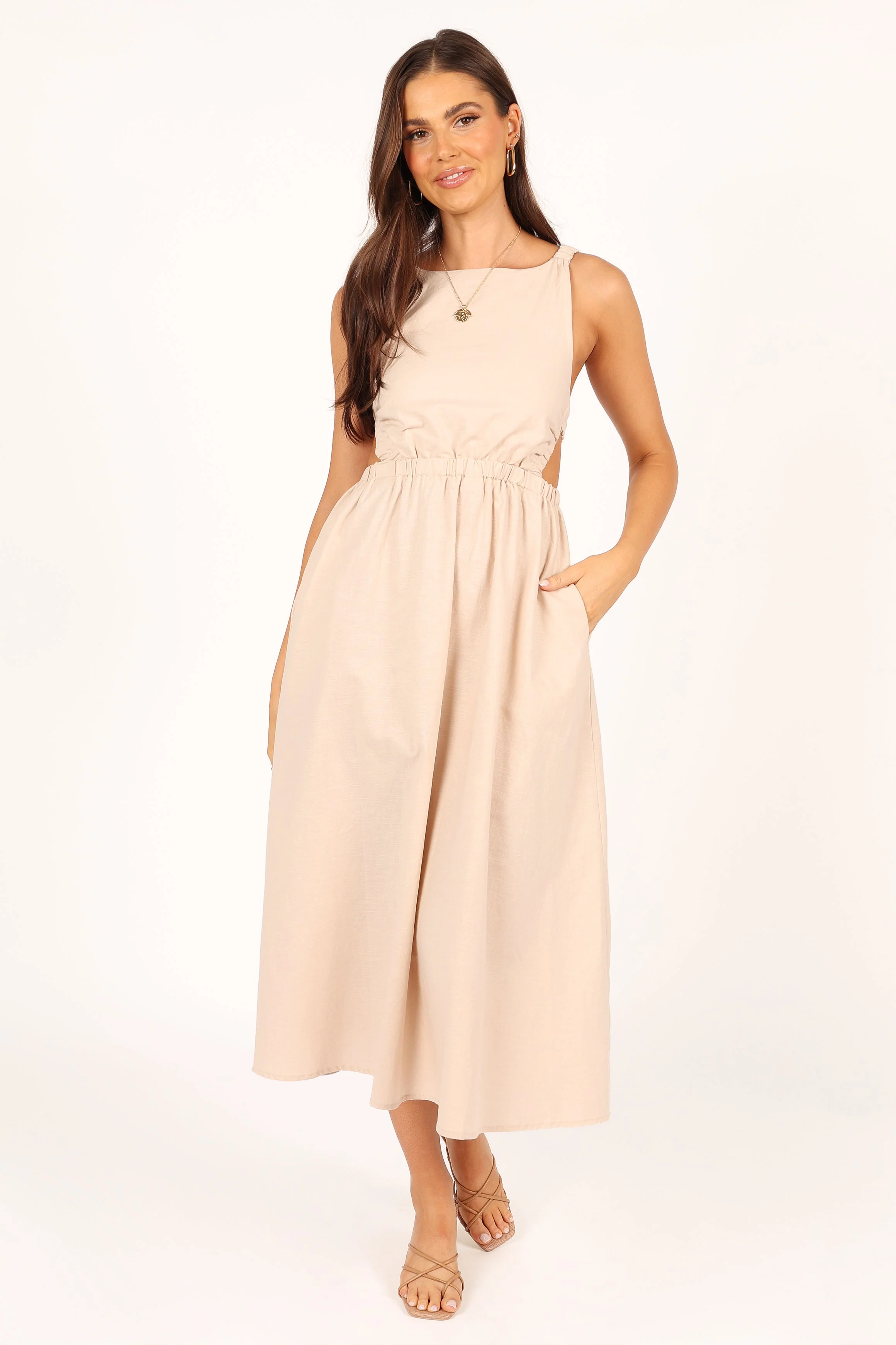Aubrey Cutout Midi Dress - Beige