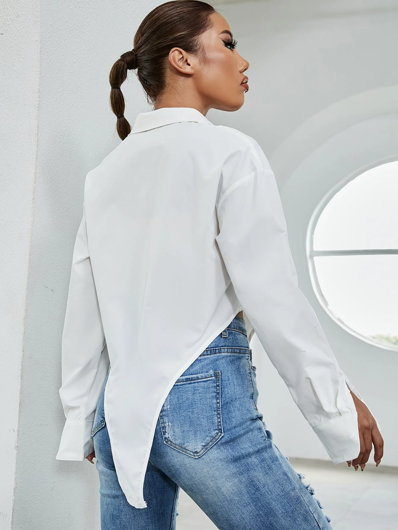 KittenAlarm - Asymmetrical Hem Crop Blouse