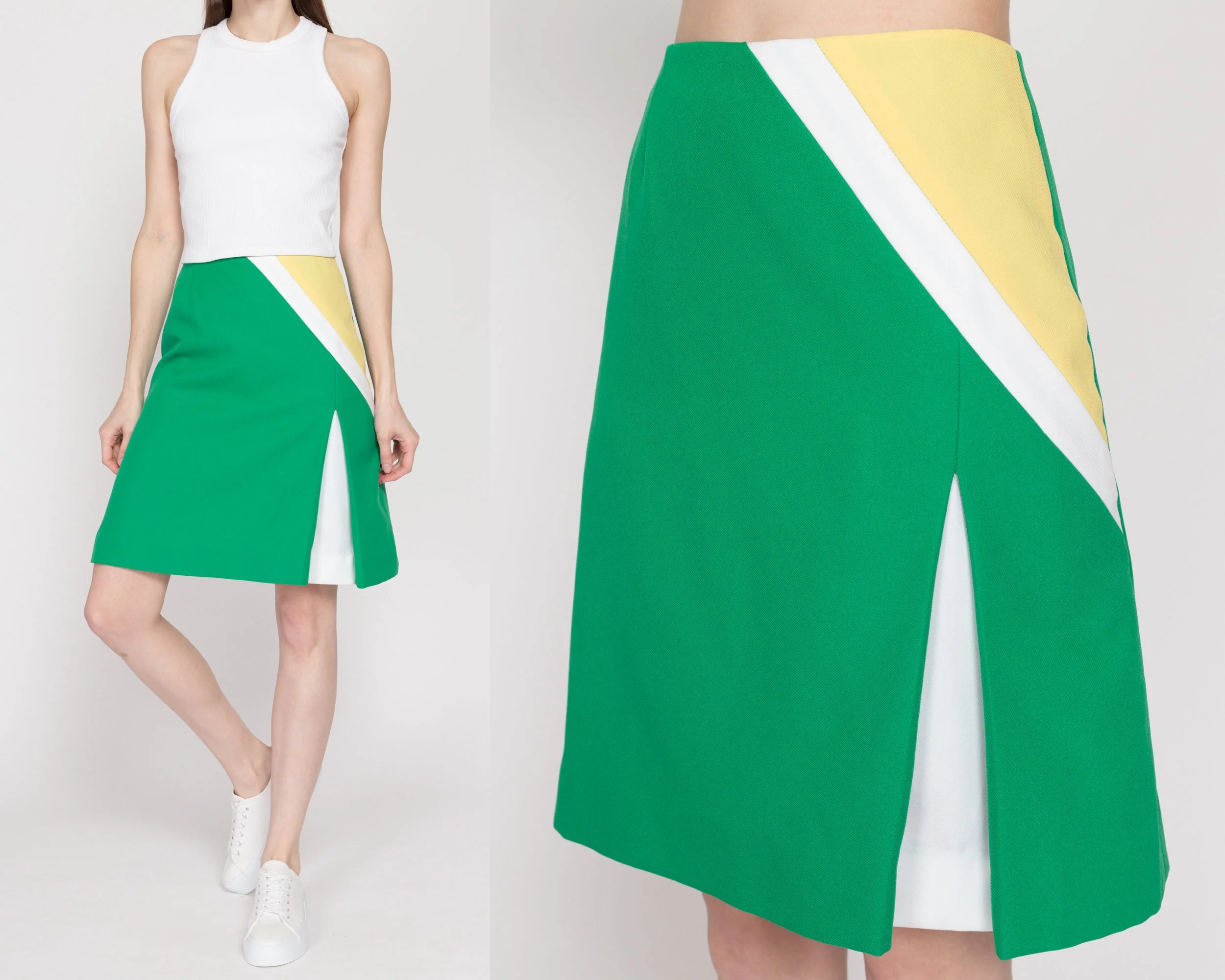 Small 70s Green Color Block Tennis Skirt 25.5