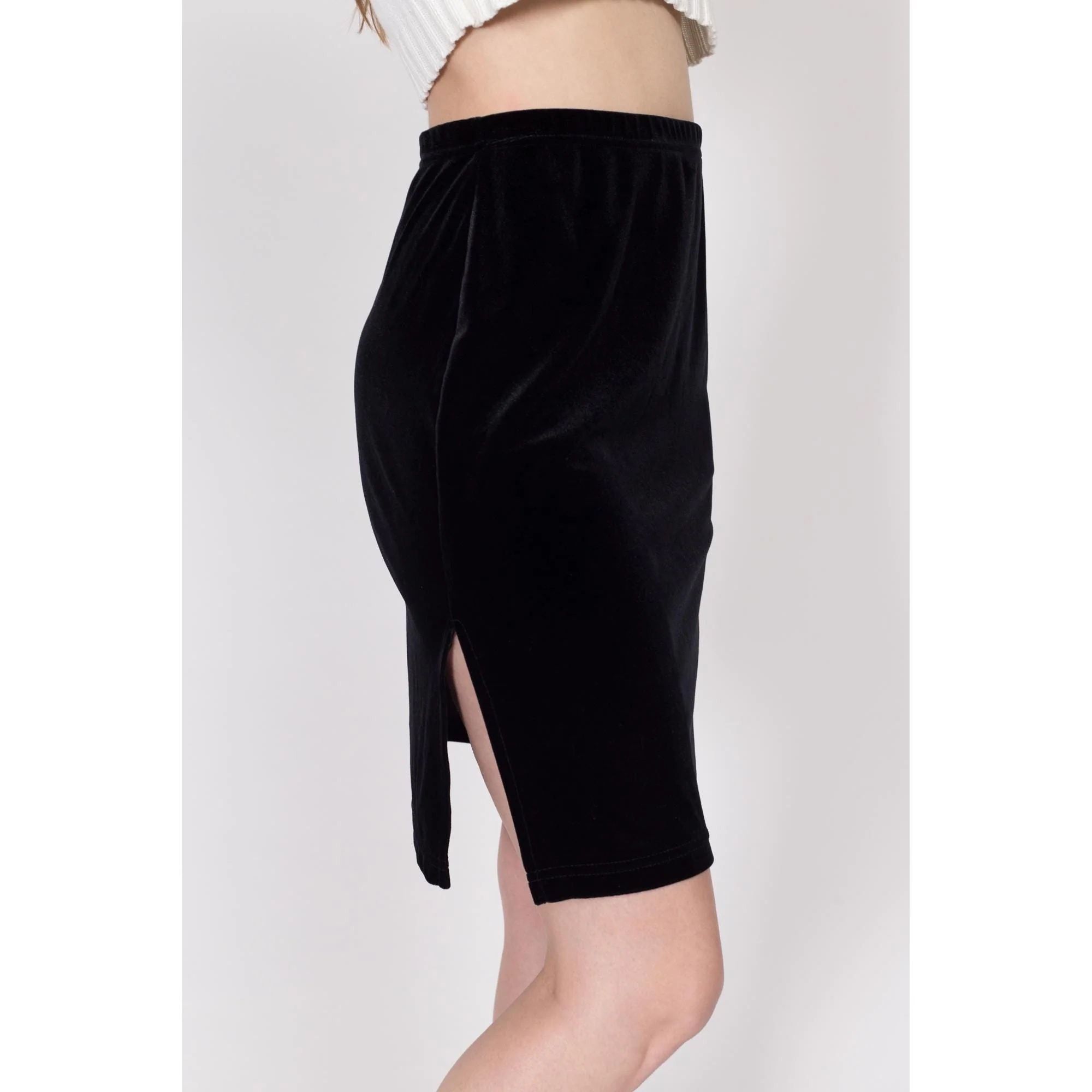 Sm-Med 90s Black Velvet Side Slit Mini Skirt