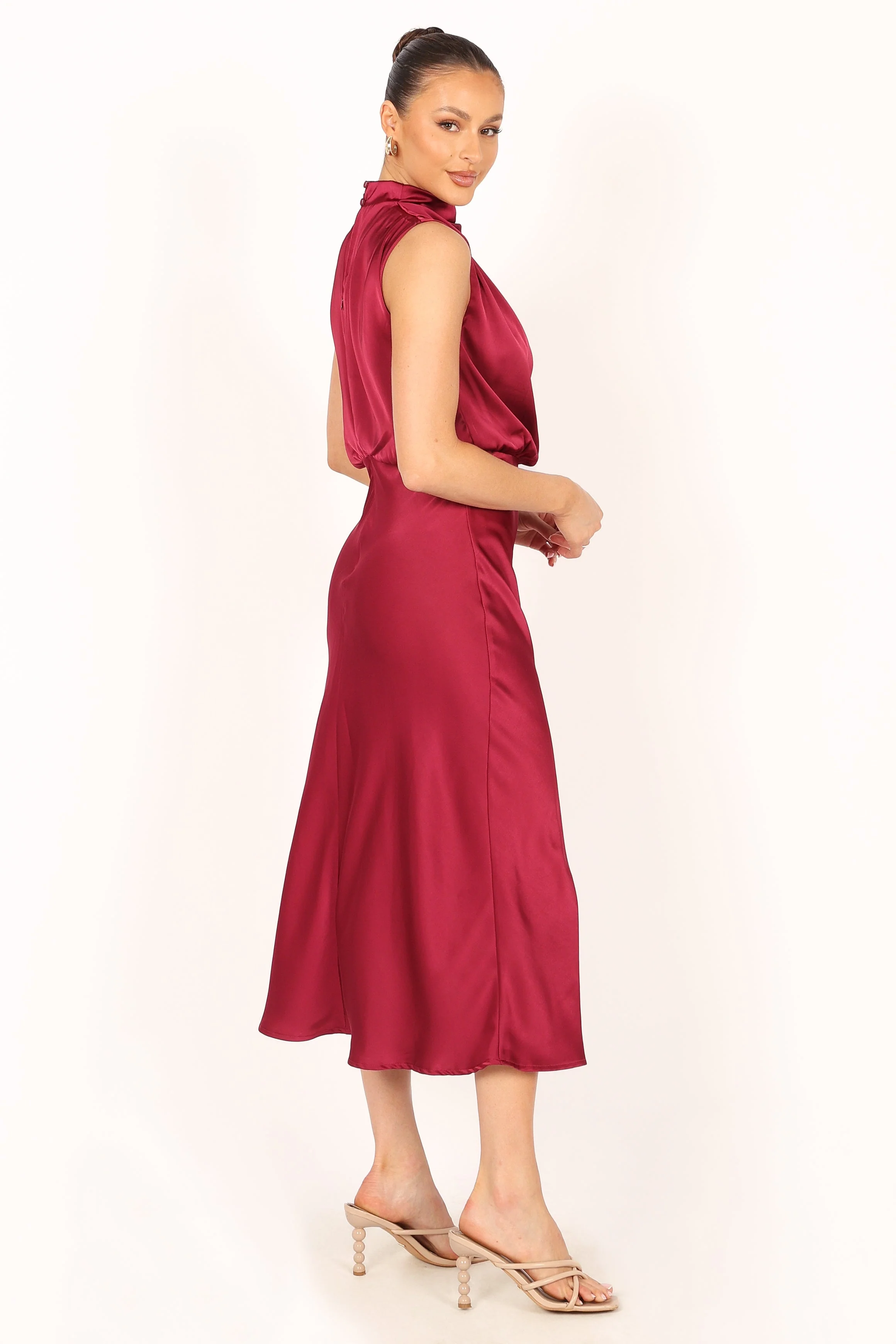 Anabelle Halter Neck Midi Dress - Berry