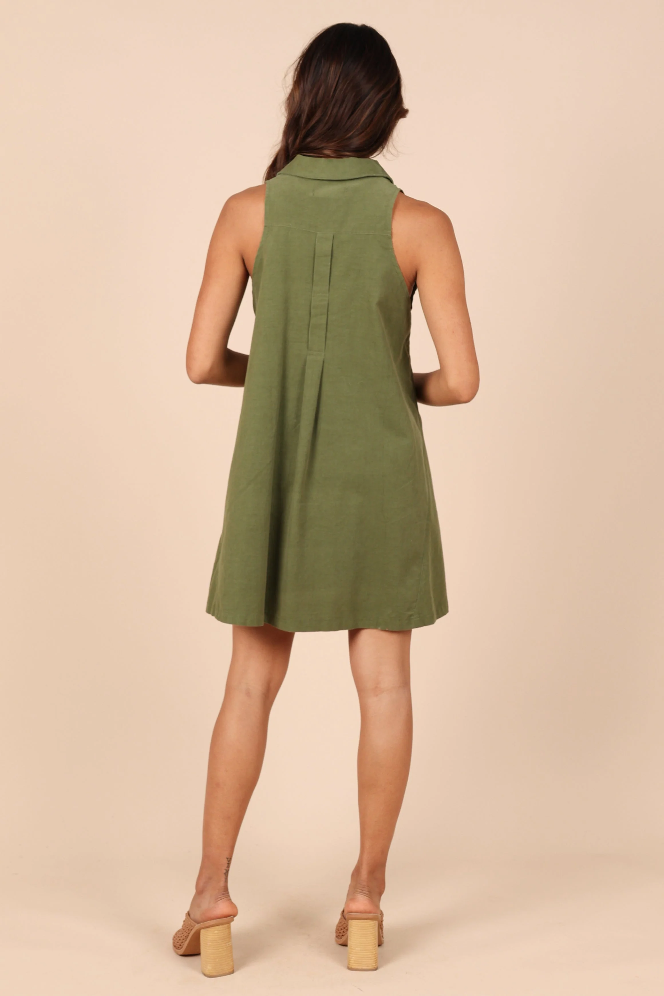 Rose Collared Mini Dress - Olive Corduroy