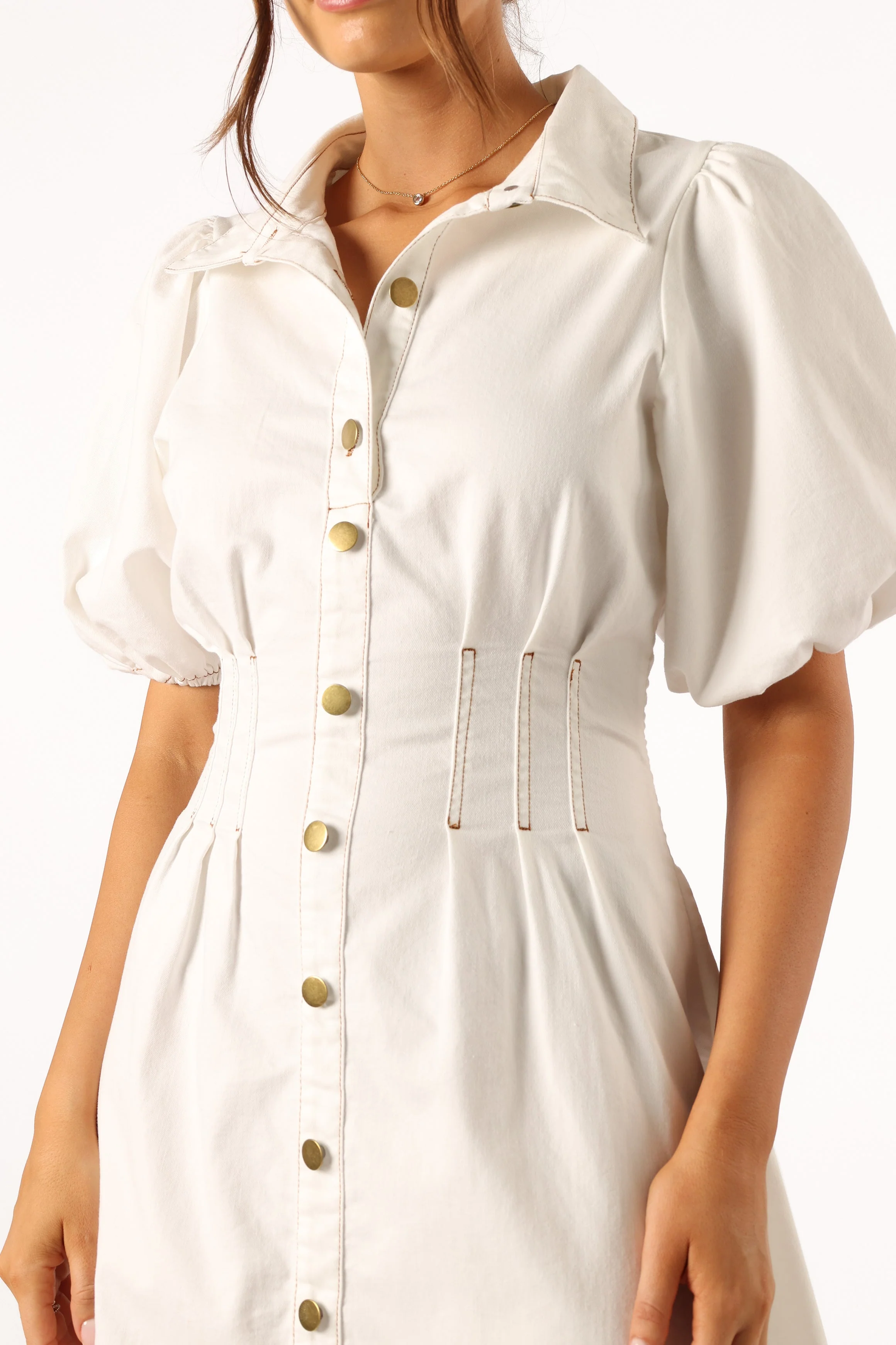 Sollie Puff Sleeve Midi Dress - White