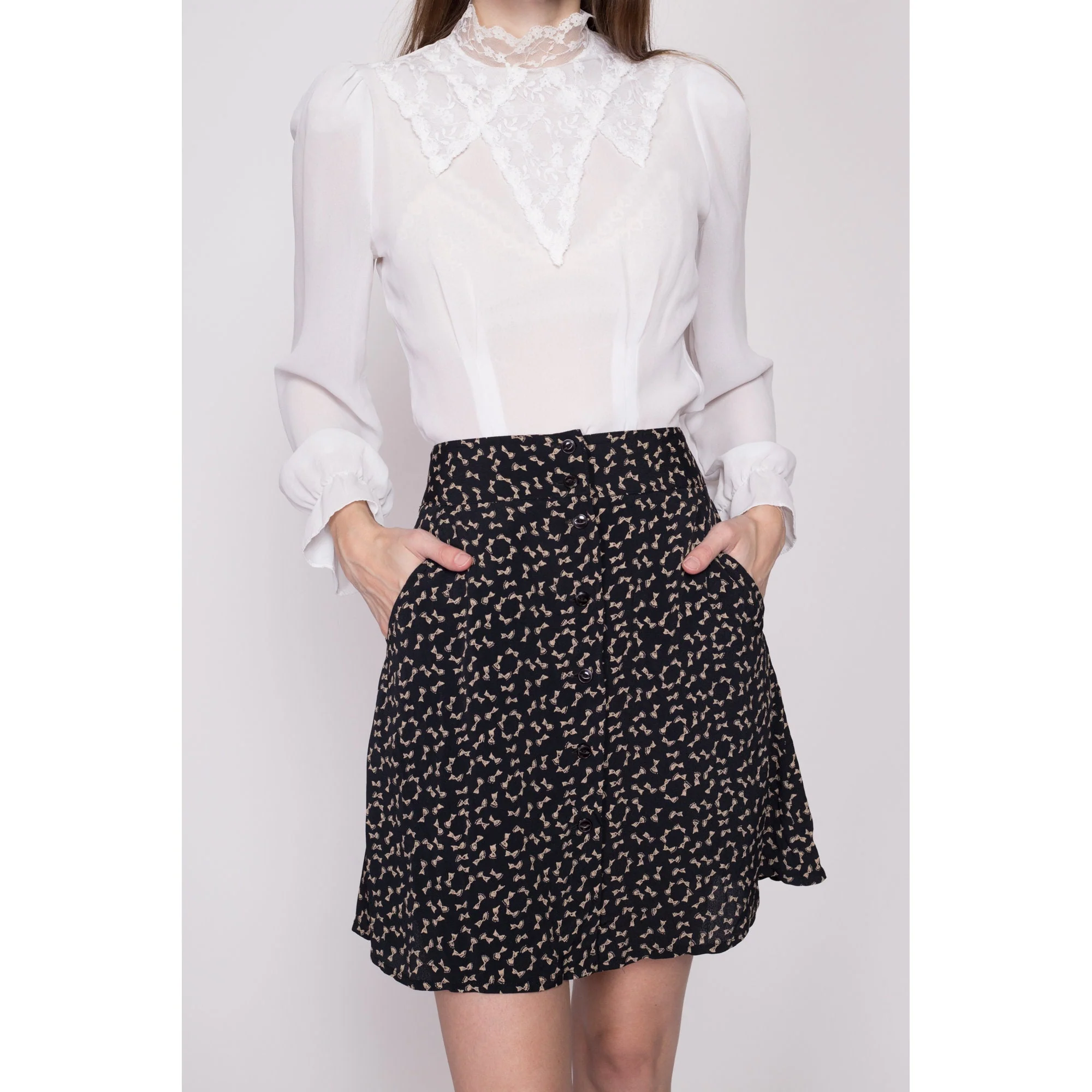 XS 90s Banana Republic Bow Tie Print Mini Skirt 24.5
