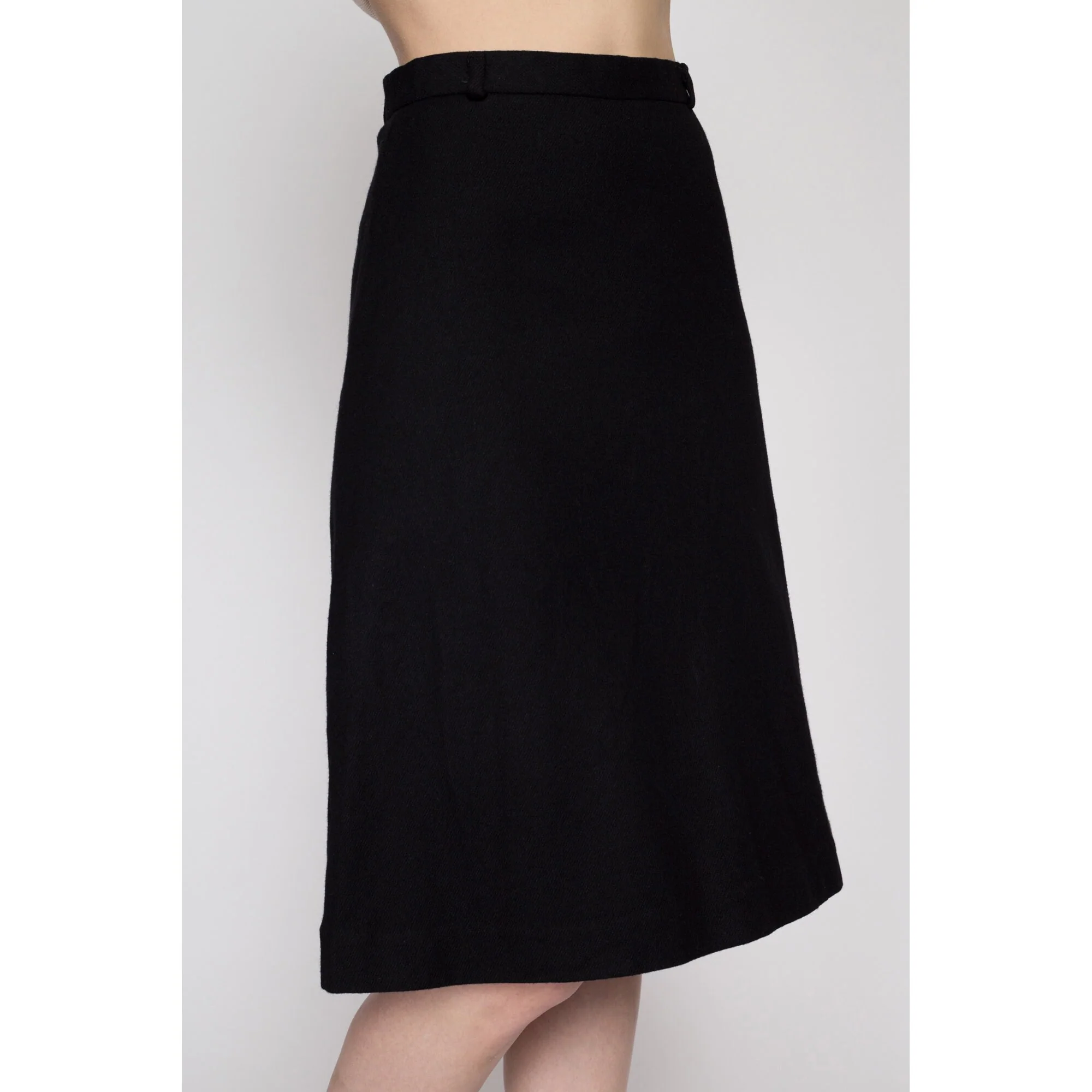 XS 70s Black A Line Wool Blend Skirt 24.5
