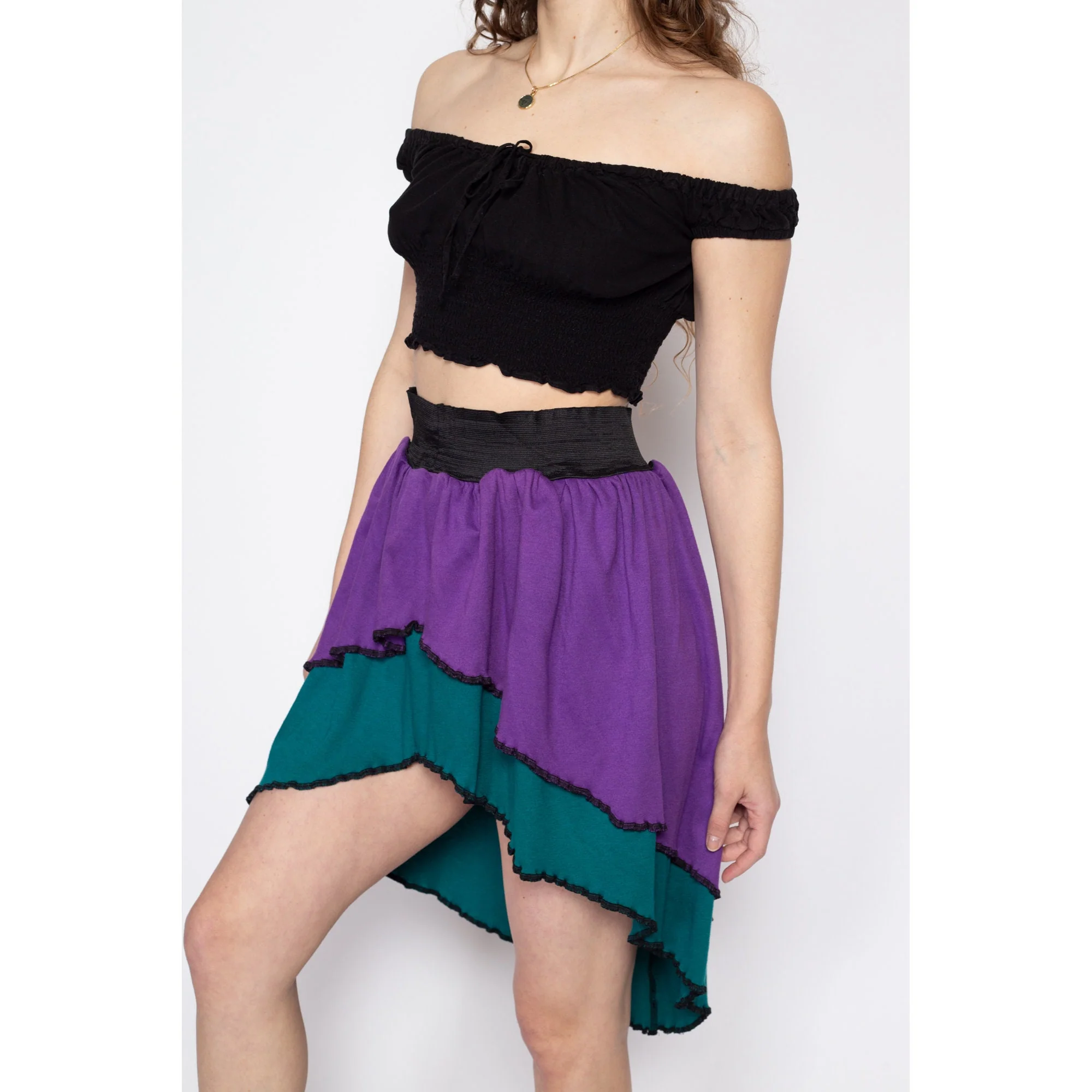 Sm-Med 90s Color Block High-Low Hem Mini Skirt