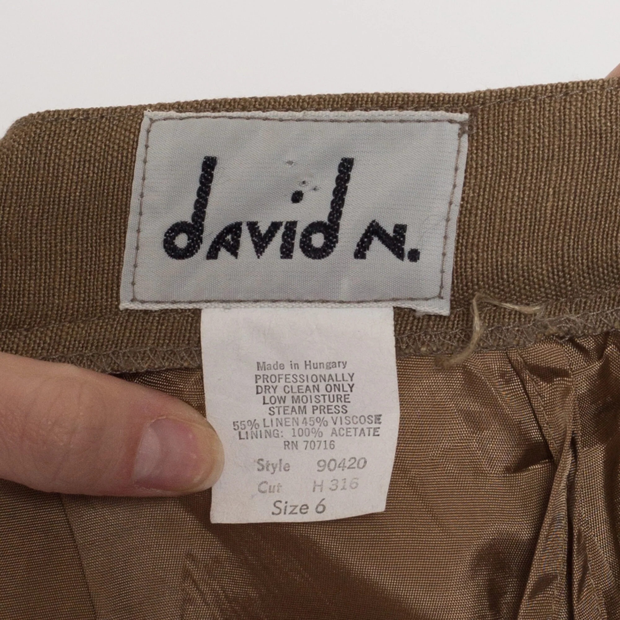 Small 90s Khaki Brown Linen Pencil Skirt 26