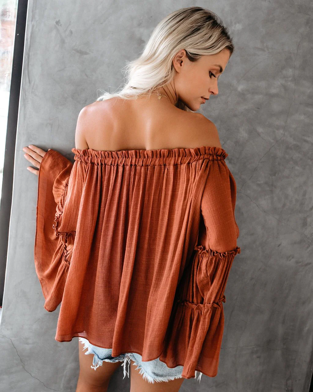 KittenAlarm - Women's Flare Sleeve Boat Neck Off Shoulder Blouse Summer Women Long Sleeve Top Casual Tops