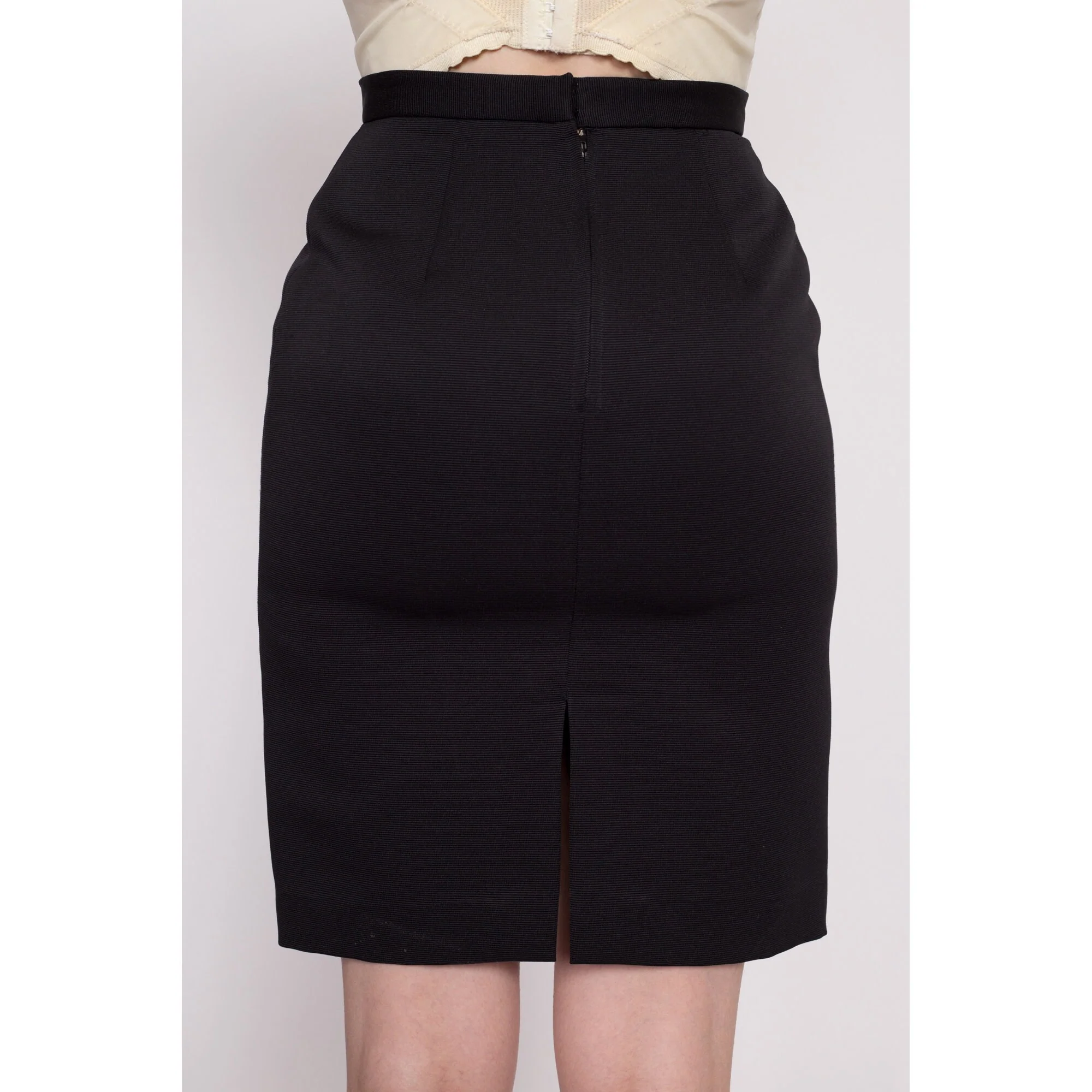70s Black High Waisted Pencil Skirt - Extra Small, 24.5