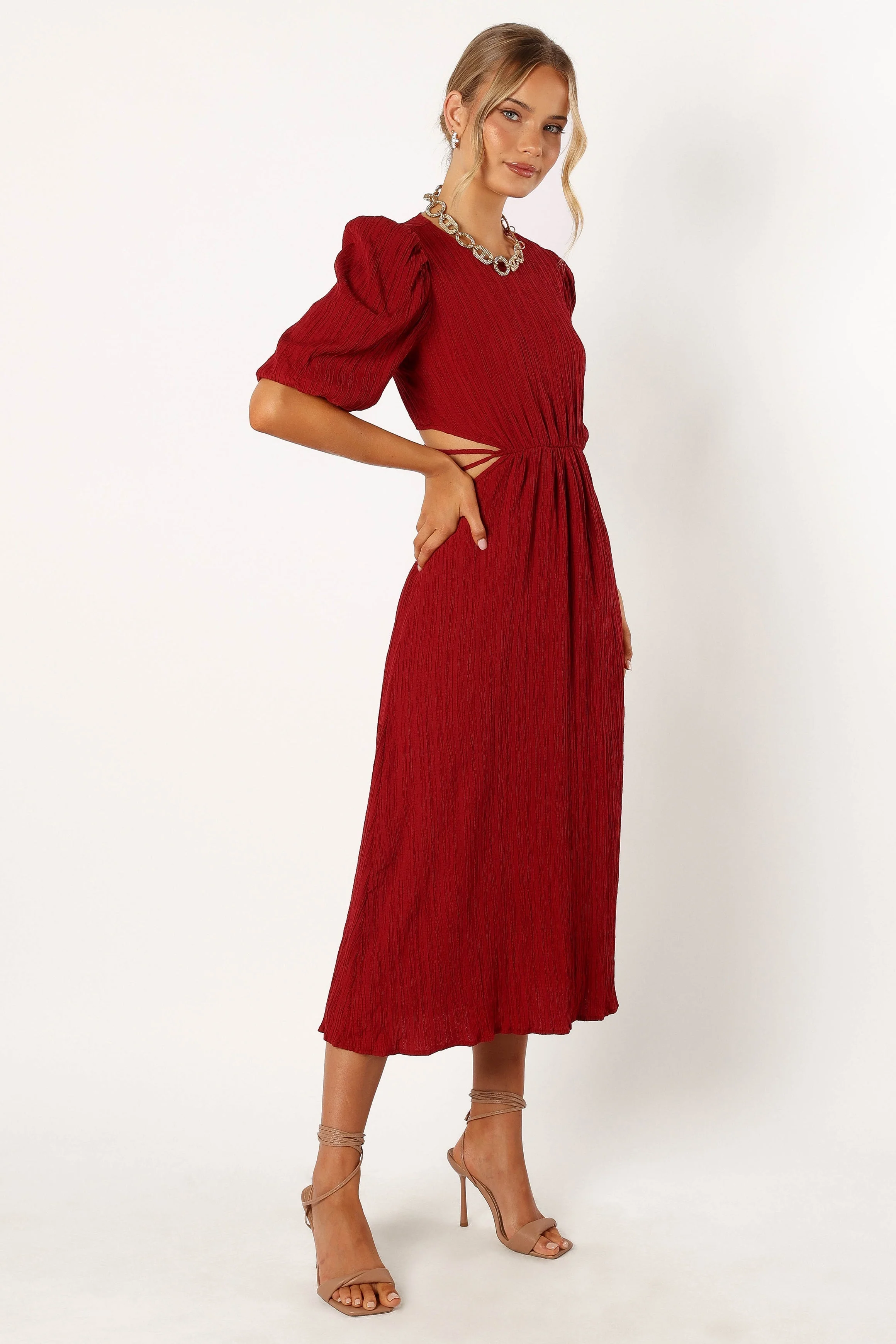 Carina Pleated Midi Dress - Dark Red