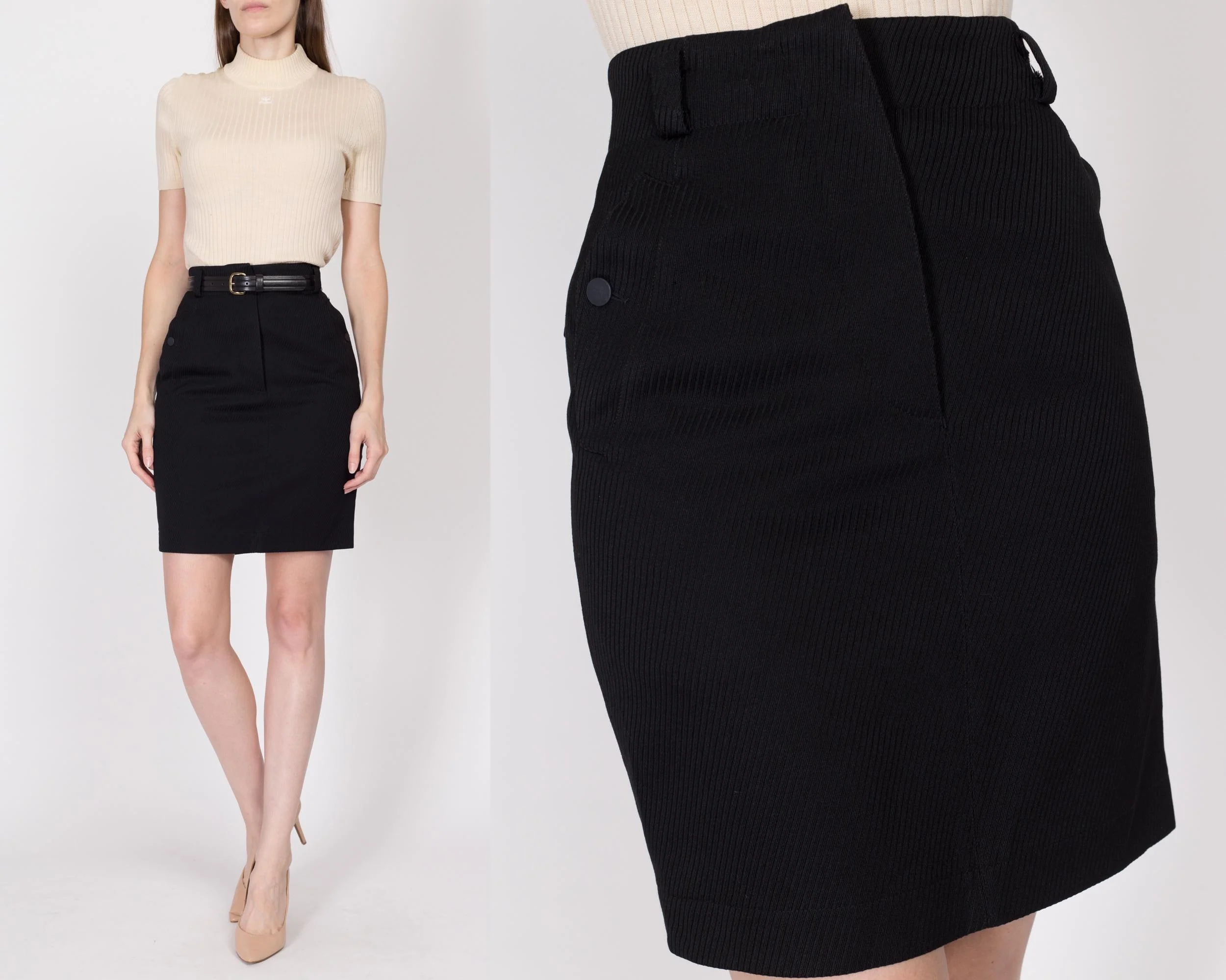 XS 90s Azzedine Alaia Paris Black Mini Pencil Skirt 24.5