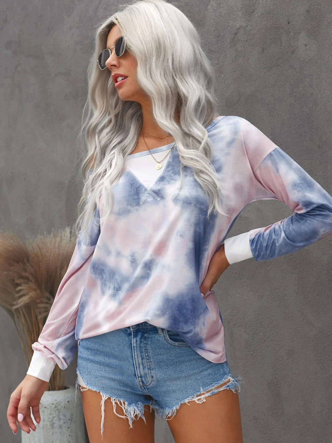 KittenAlarm - Women's Casual Tie-Dyed Long Sleeve Sweater Patchwork Shirt