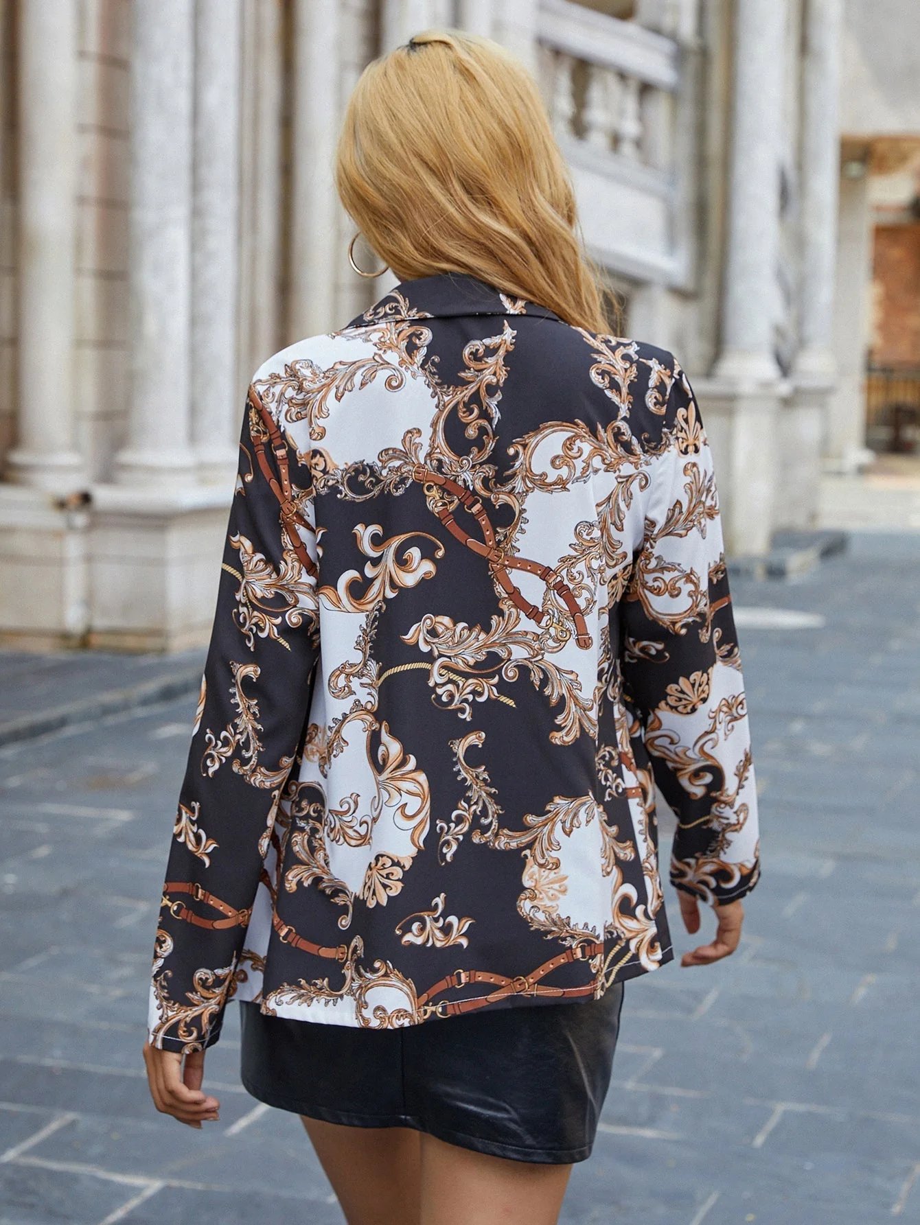 KittenAlarm - Slim-fit long-sleeved suit collar cardigan shirt without belt