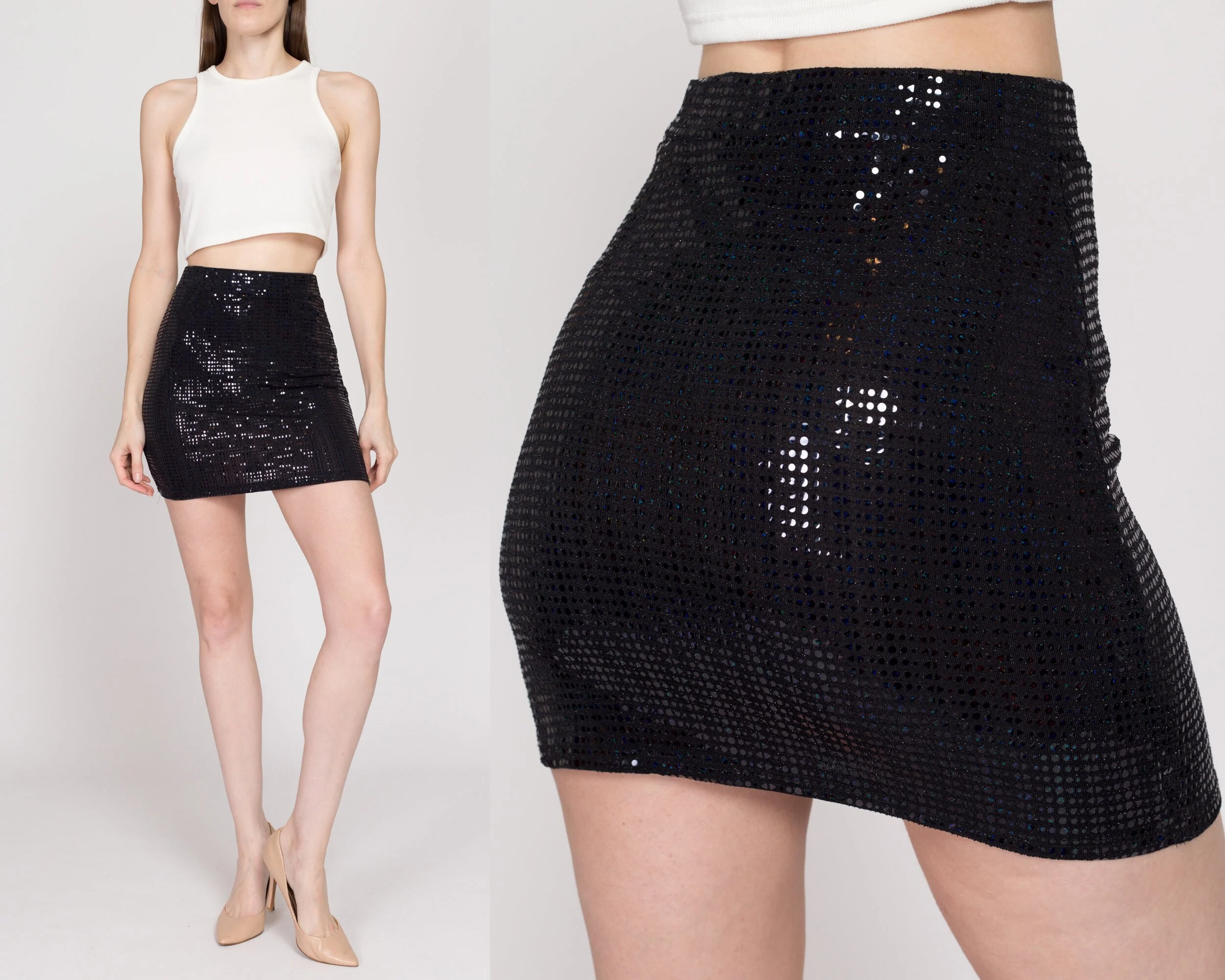 XS-Sm Y2K Black Sequin Mini Skirt