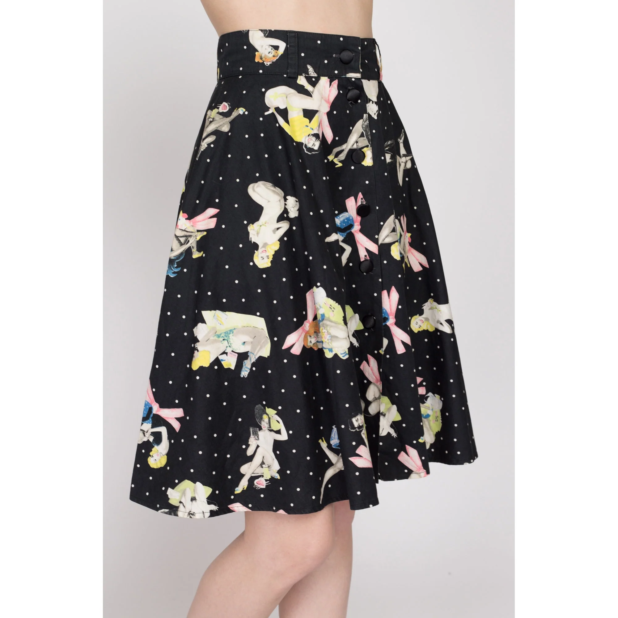 XS 90s Blumarine Pinup Girl Print Circle Skirt 25