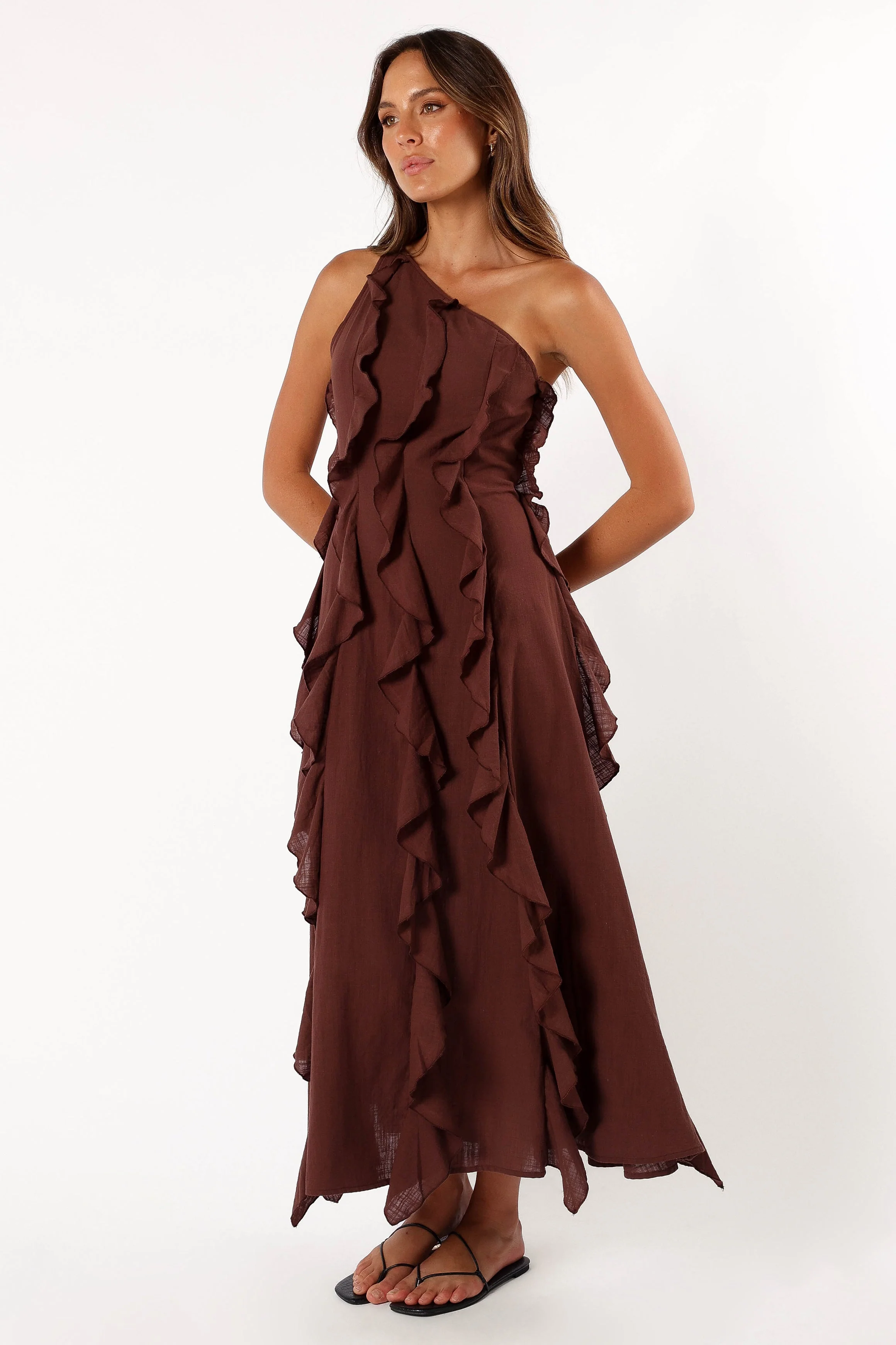 Maggy One Shoulder Dress - Chocolate