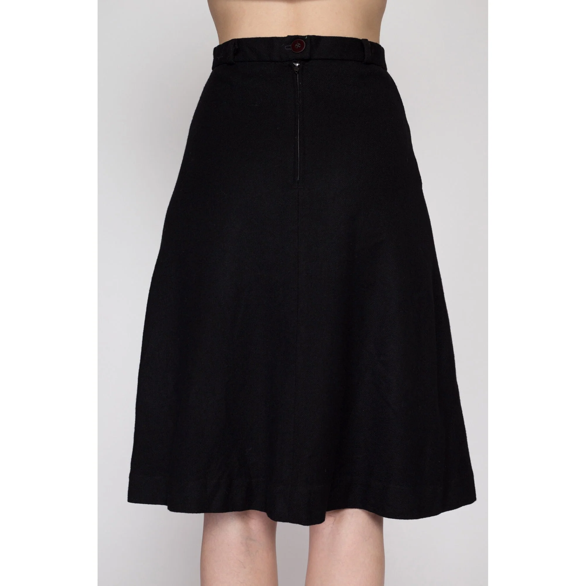 XS 70s Black A Line Wool Blend Skirt 24.5