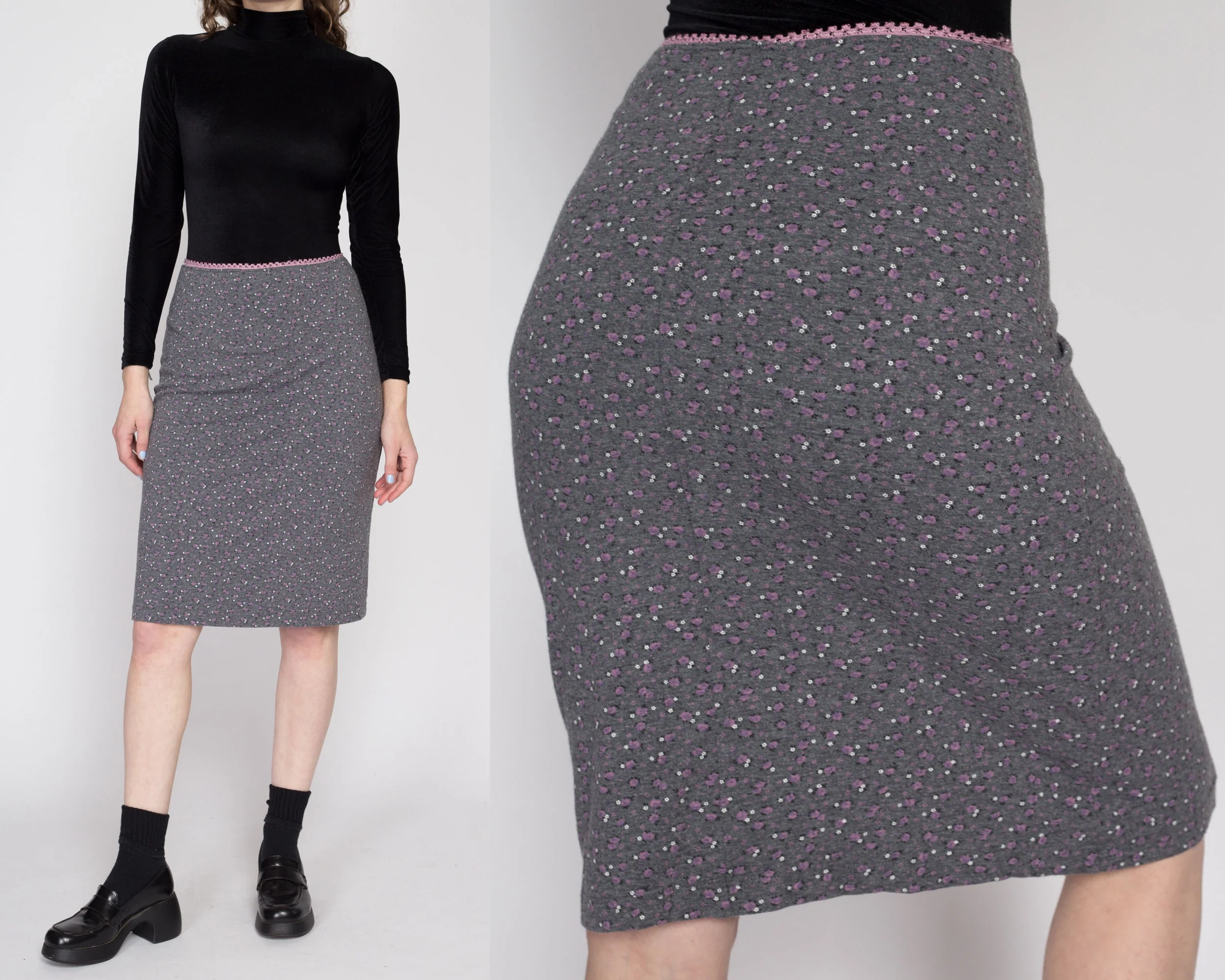 Medium 90s Grey Ditsy Floral Mini Skirt