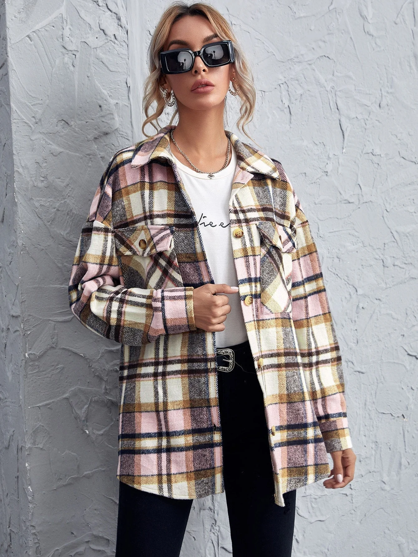 KittenAlarm - Drop Shoulder Gingham Blouse