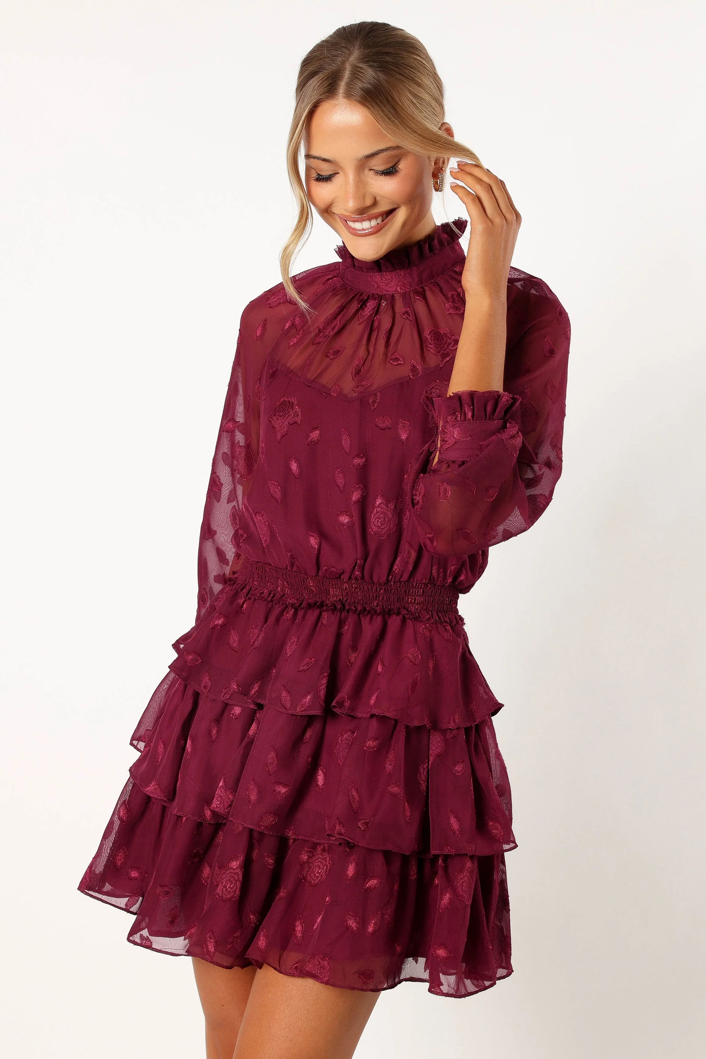 Sebastian Long Sleeve Mini Dress - Ruby