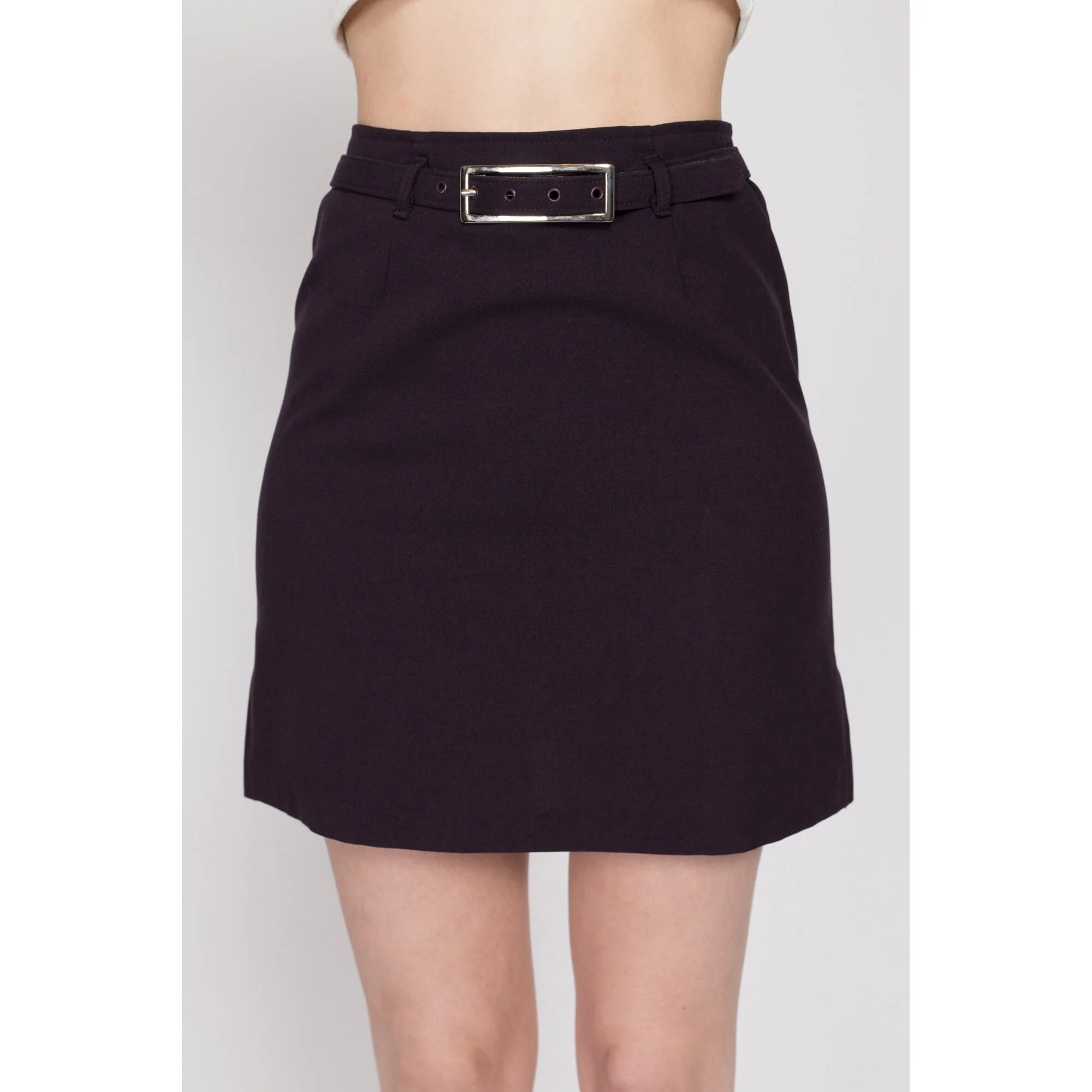 XS 90s Plum Purple Belted Mini Skirt 25