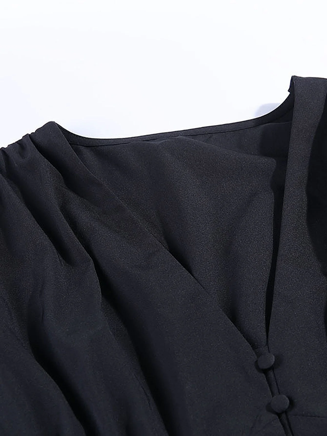 KittenAlarm - Women Deep V Neck Lantern Long Sleeve Blouse Casual Loose Pleated Shirt