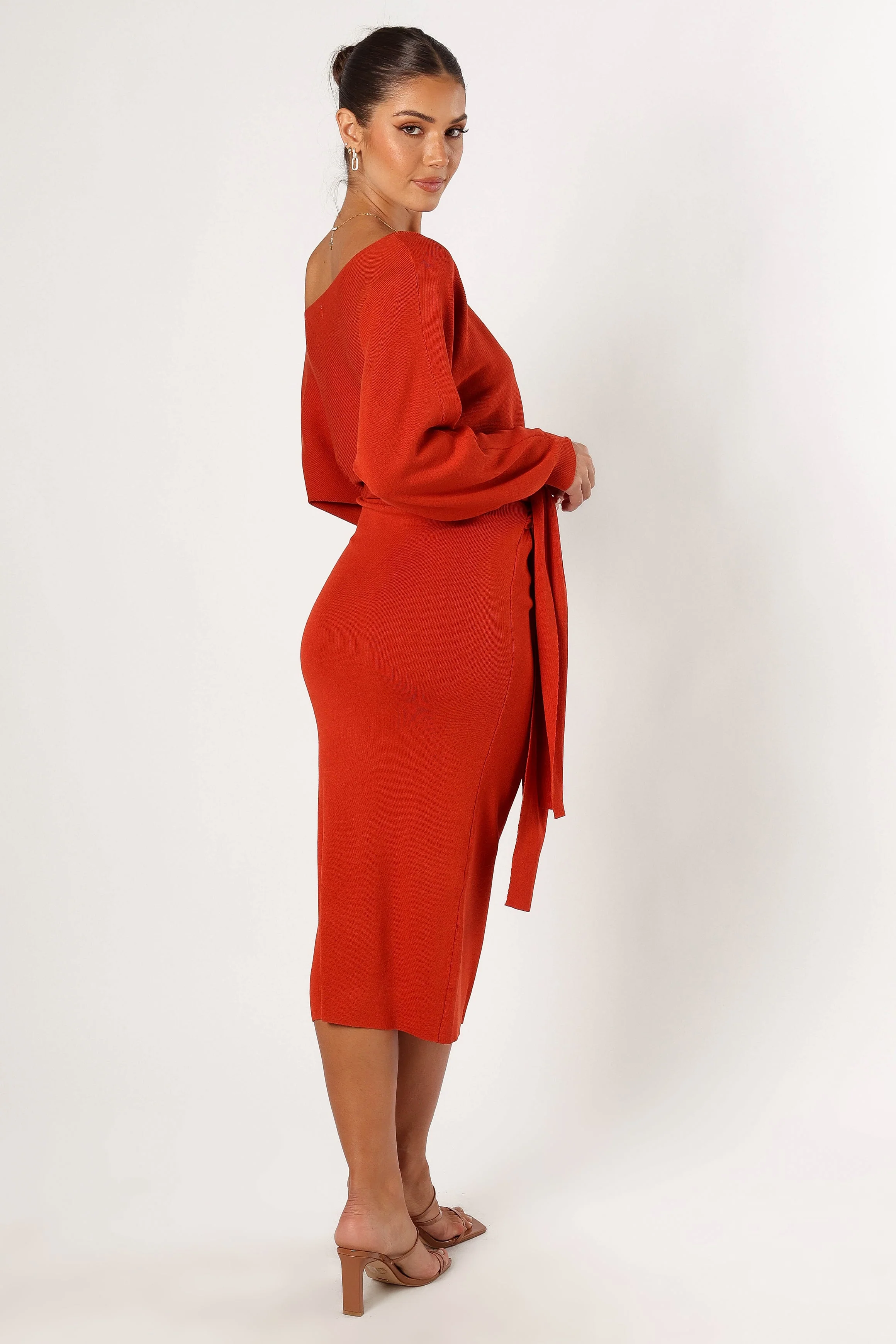 Prancer Off Shoulder Midi Dress - Red