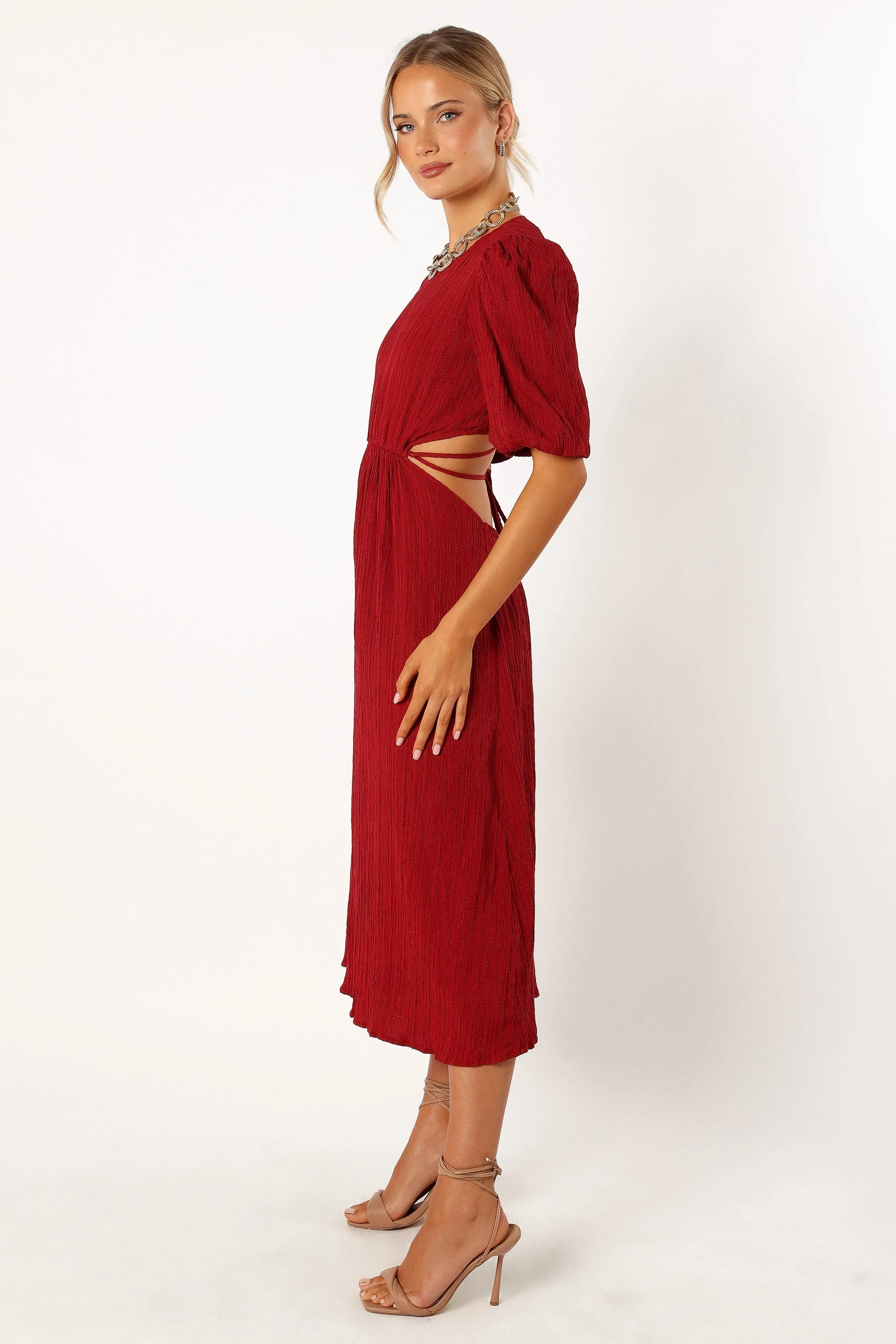 Carina Pleated Midi Dress - Dark Red