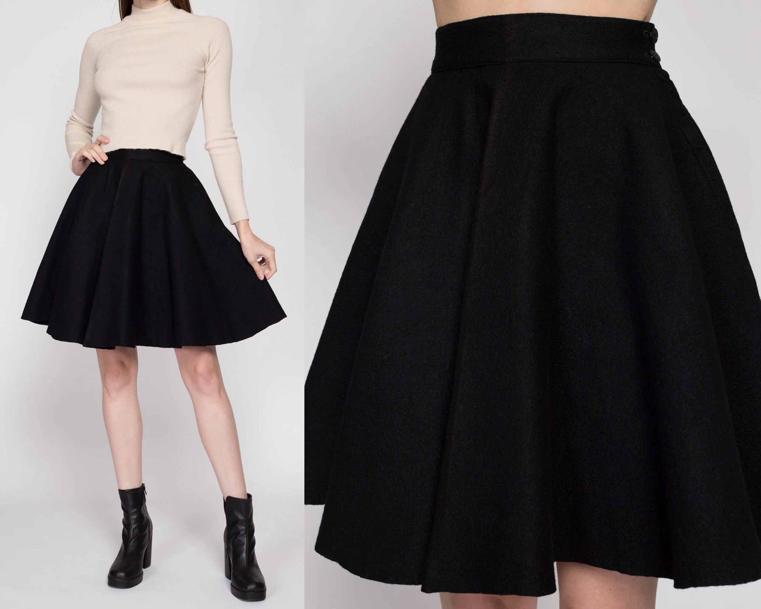 XS 60s Black Felt Mini Circle Skirt