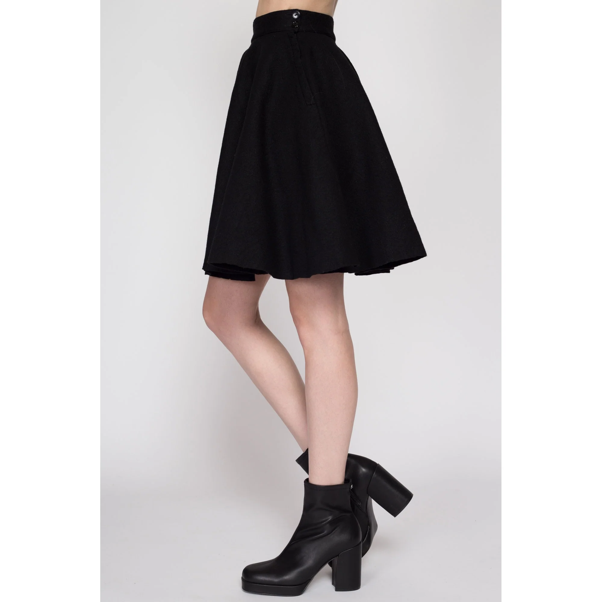XS 60s Black Felt Mini Circle Skirt