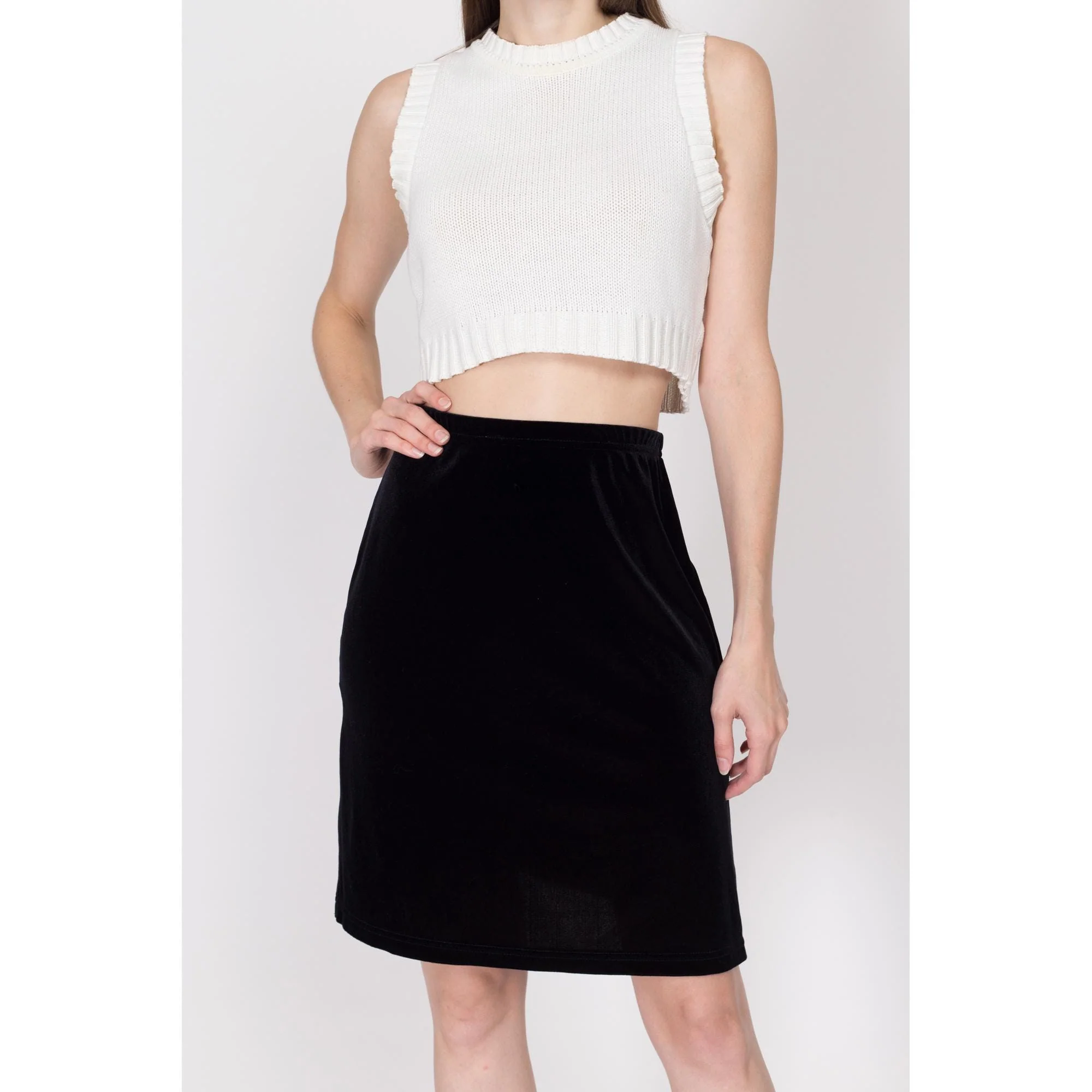 Sm-Med 90s Black Velvet Side Slit Mini Skirt