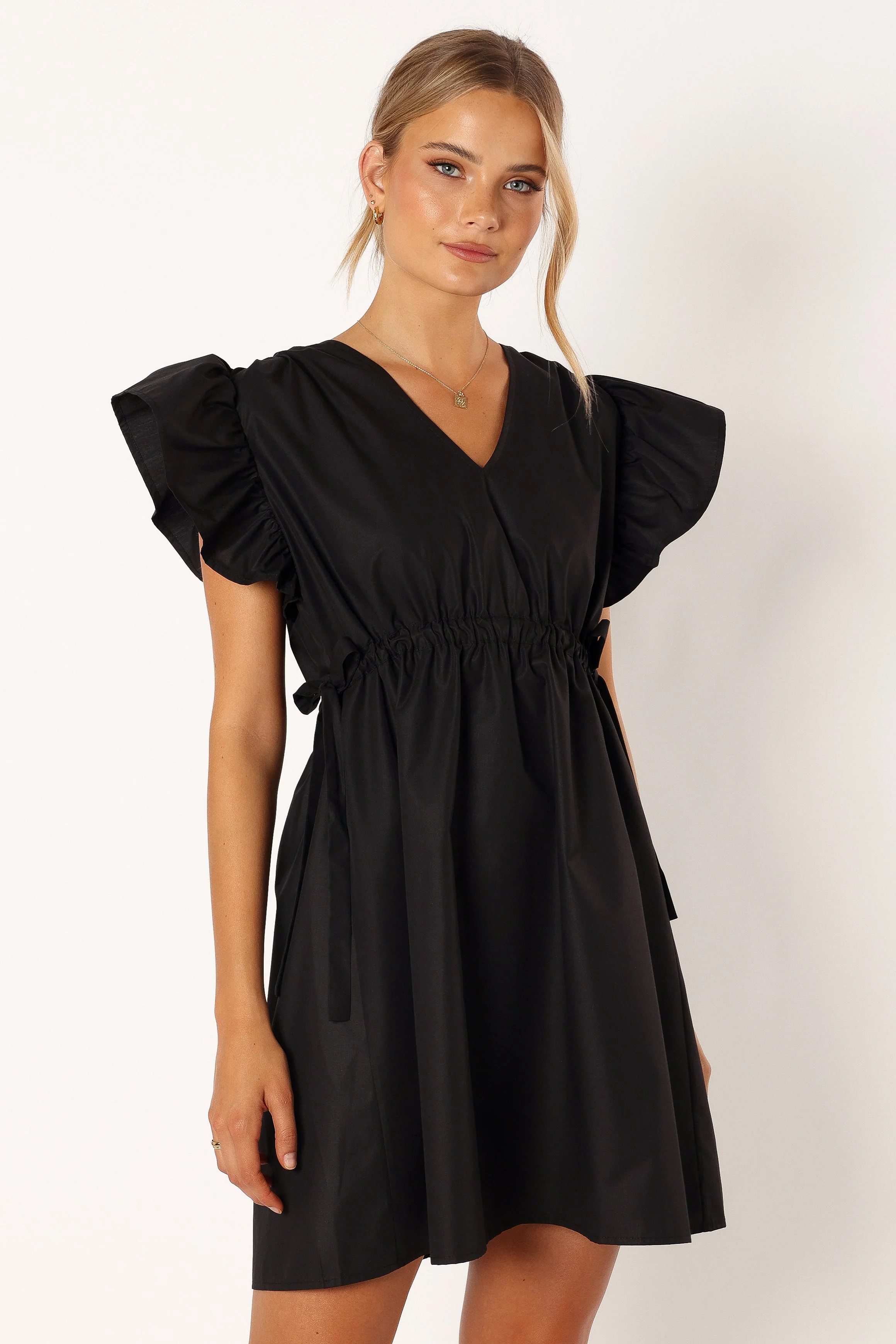 Fiona Ruffle Sleeve Mini Dress - Black