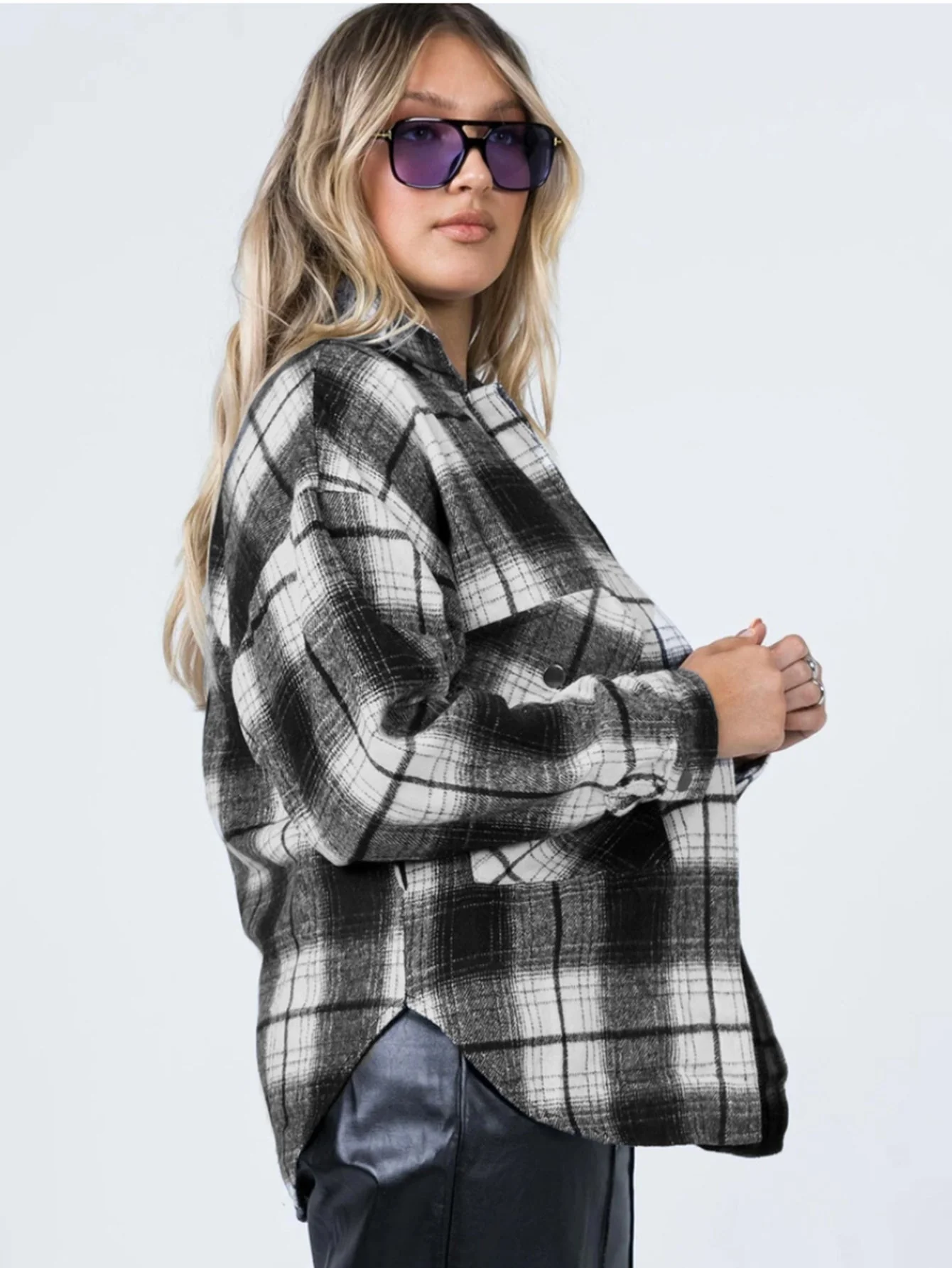 KittenAlarm - Flap Pocket Button Front Plaid Coat