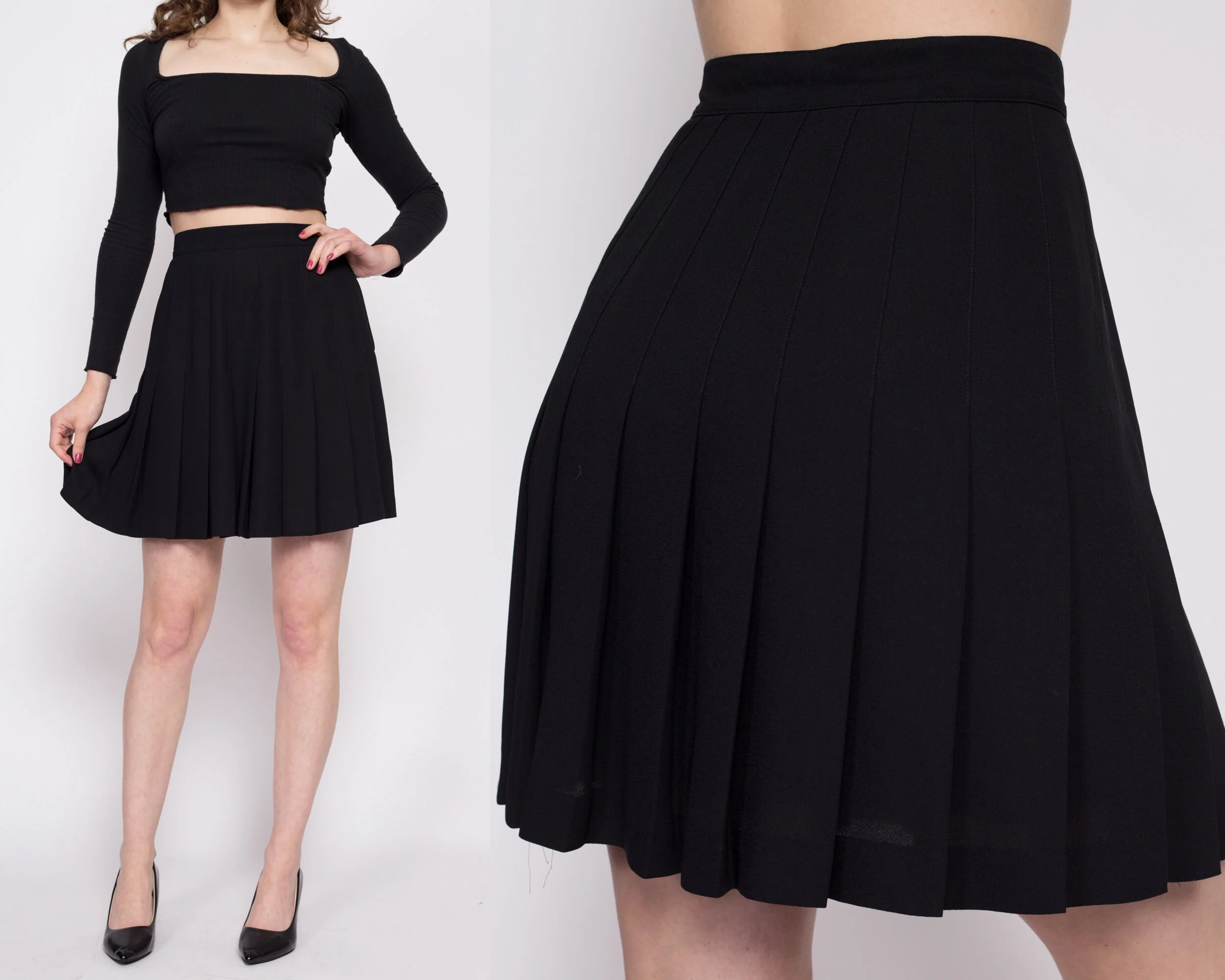 Small 90s Black Pleated Mini Skirt 26