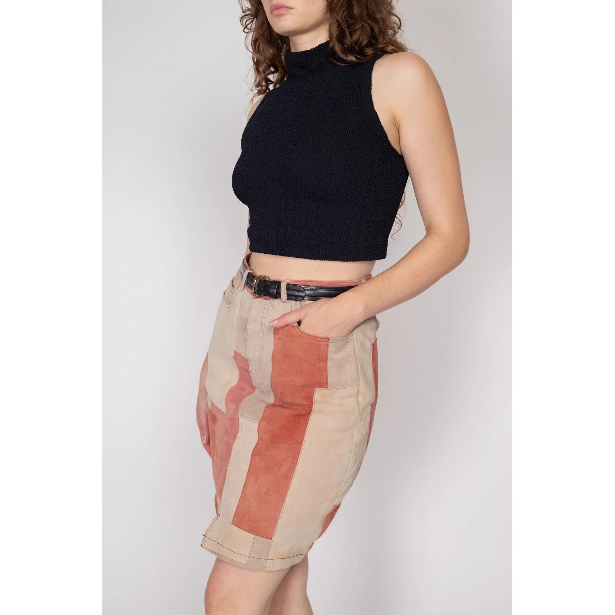 Medium Suede Patchwork Mini Skirt