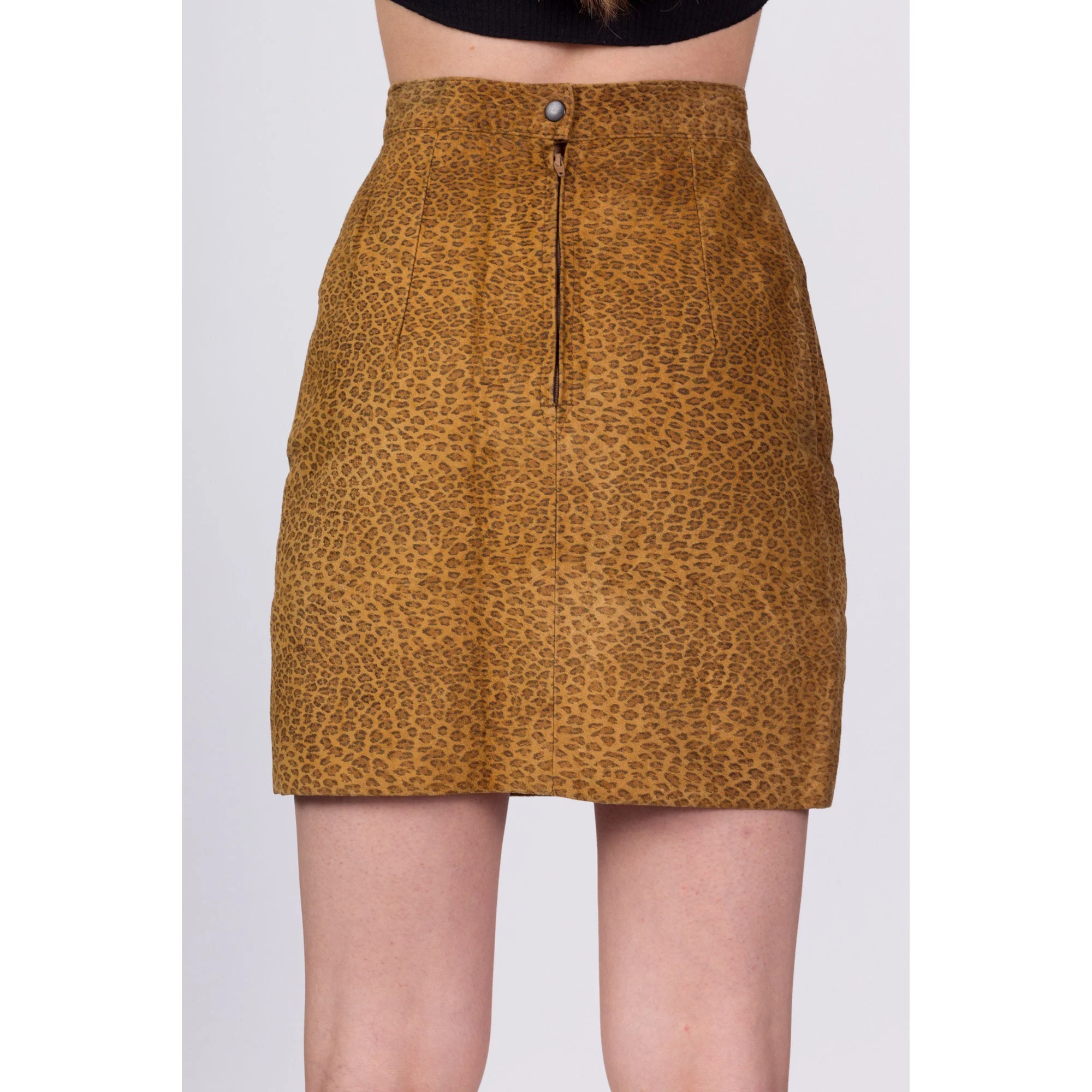 90s Leopard Print Suede Mini Skirt - Petite Extra Small, 23