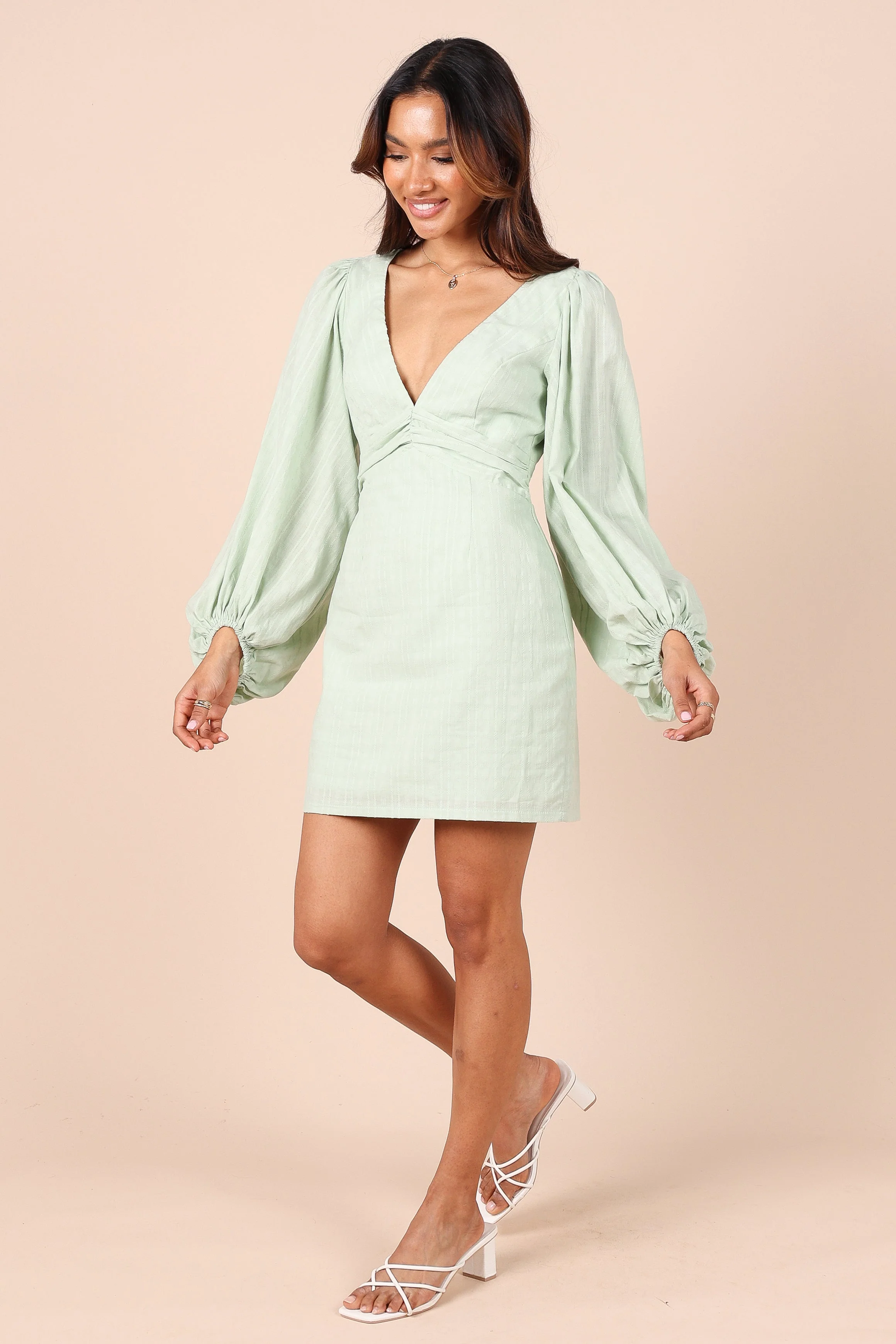 Emilina Long Sleeve Mini Dress - Sage