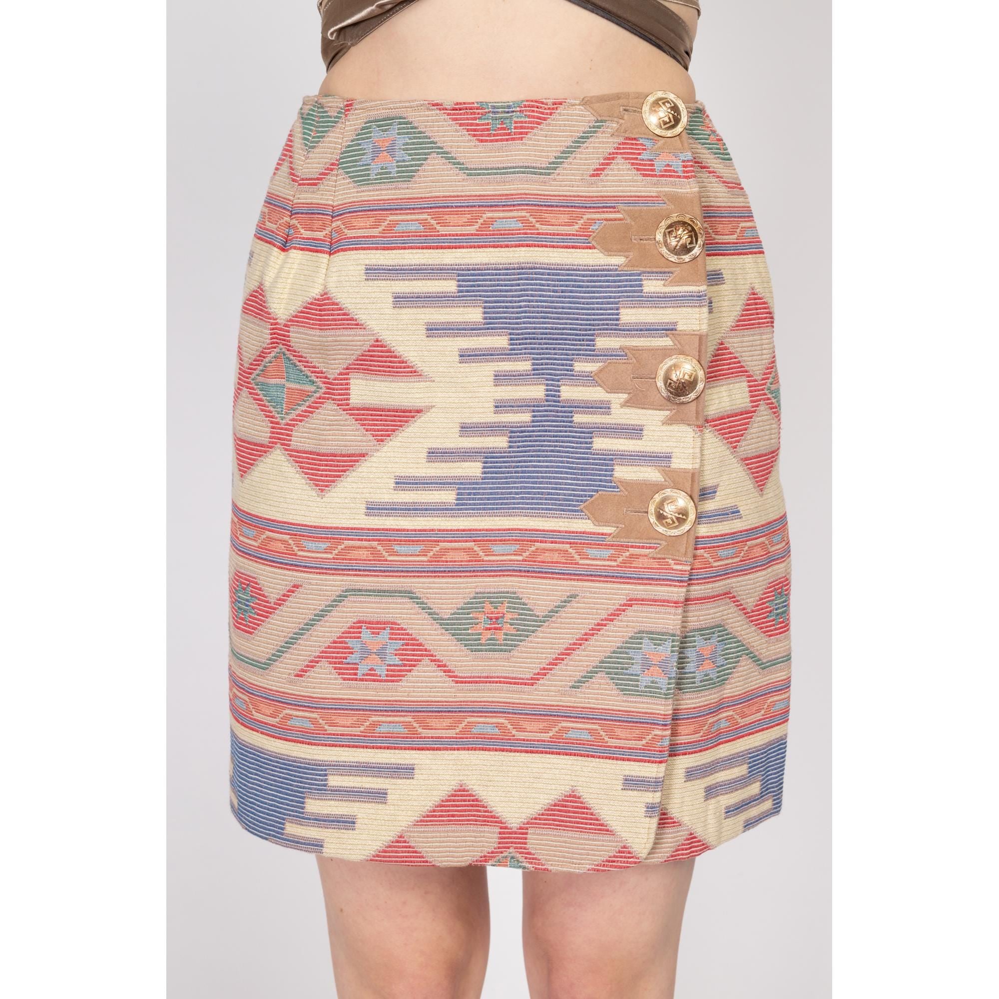 Small 90s Southwestern Woven Mini Pencil Skirt 26