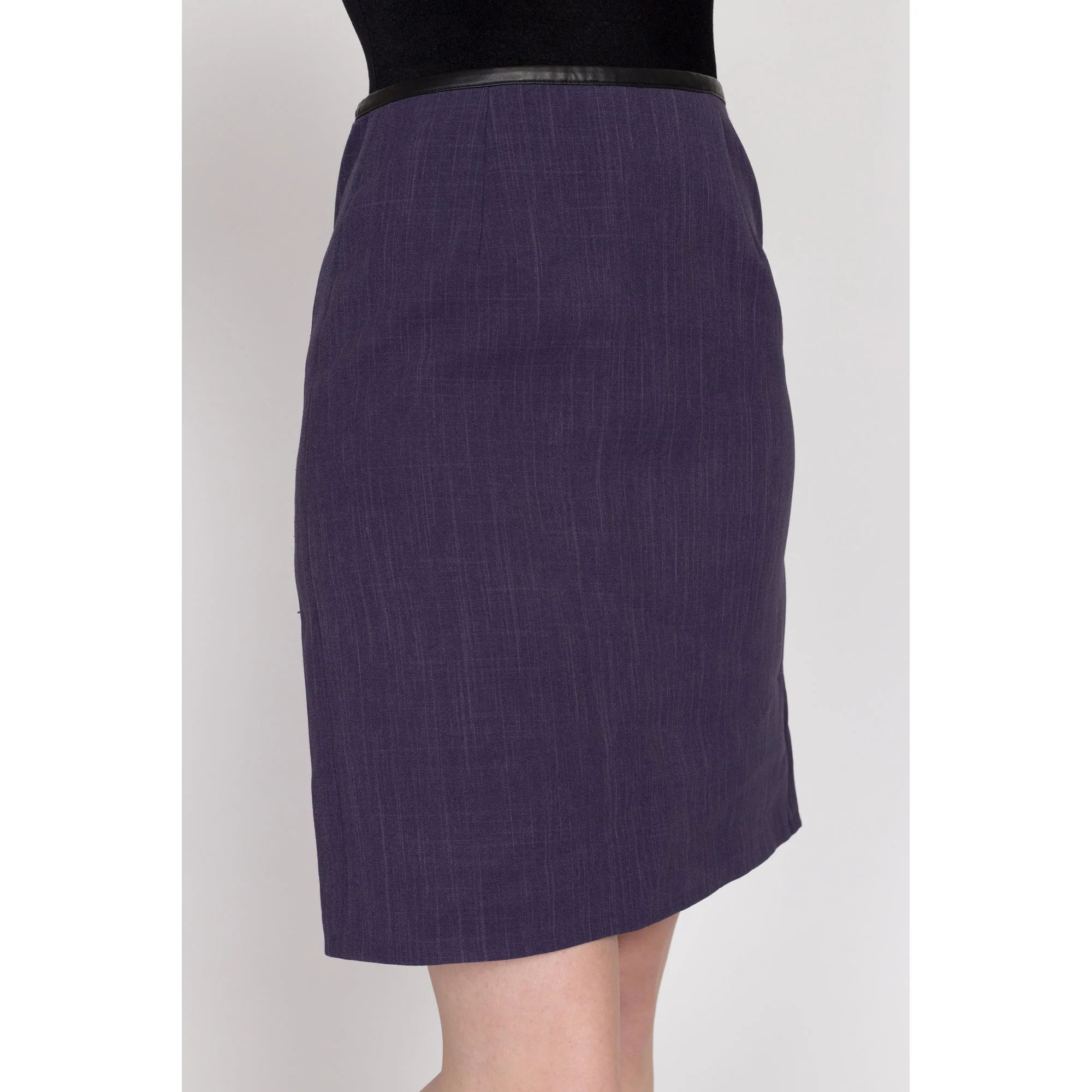 Small 90s Purple Faux Leather Trim Mini Skirt 26