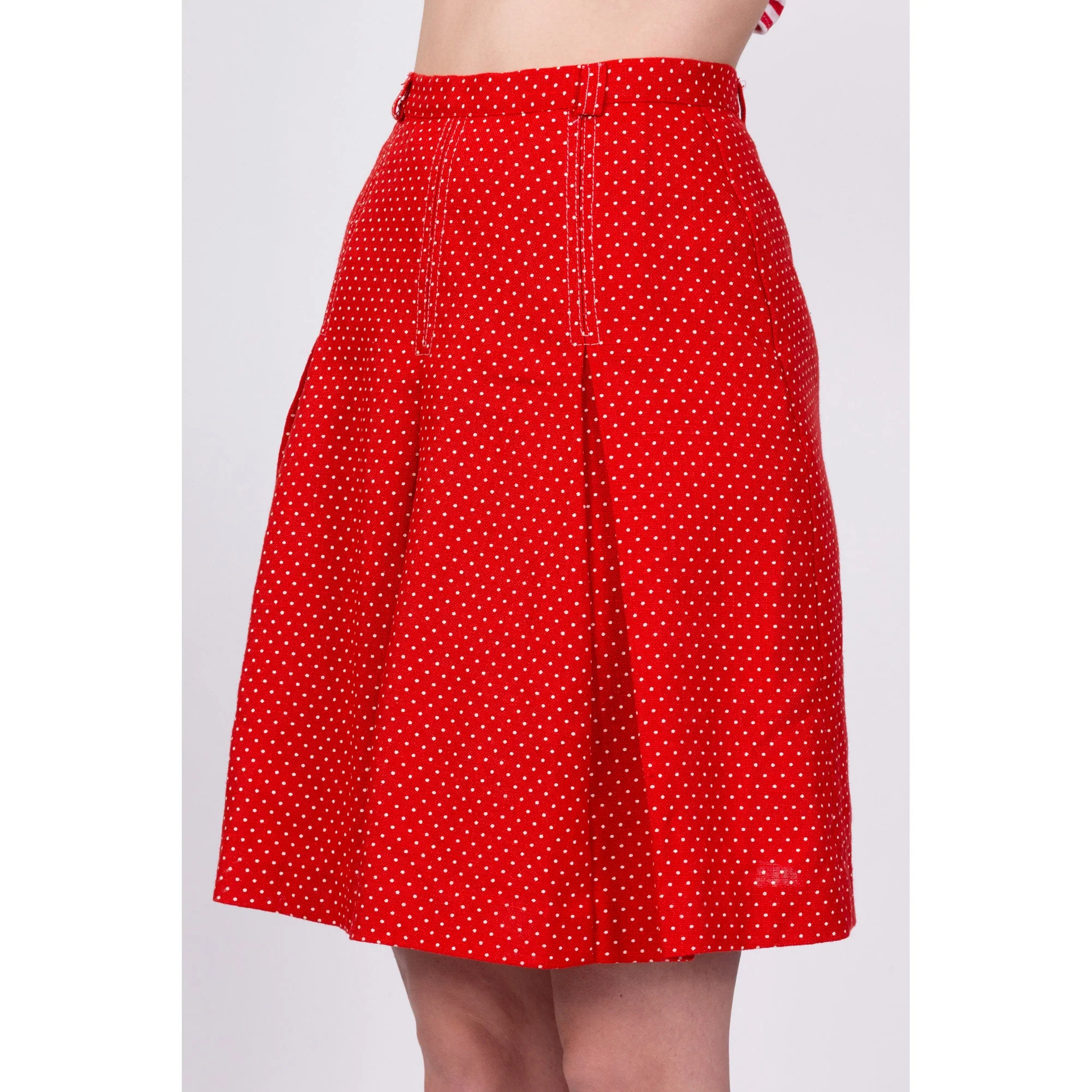 70s Red & White Polka Dot Skirt - Extra Small, 23.5