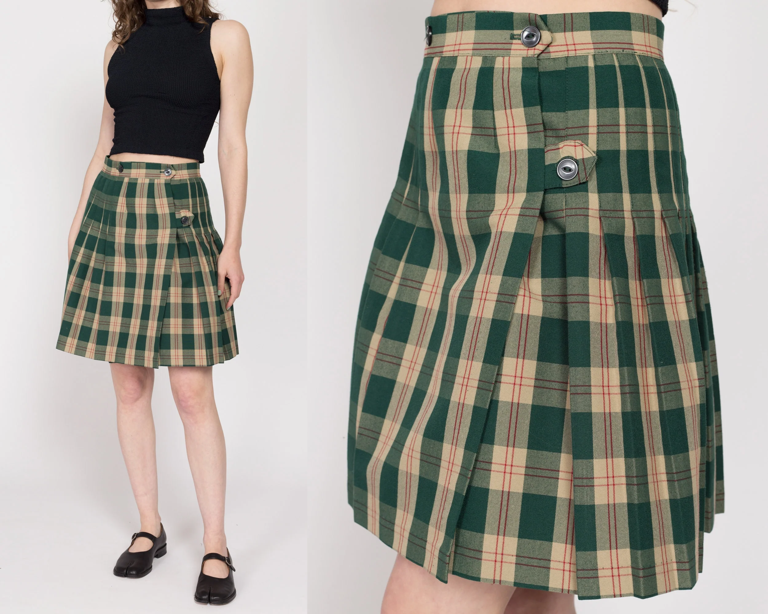 Small 90s Green Plaid Schoolgirl Wrap Skirt 27