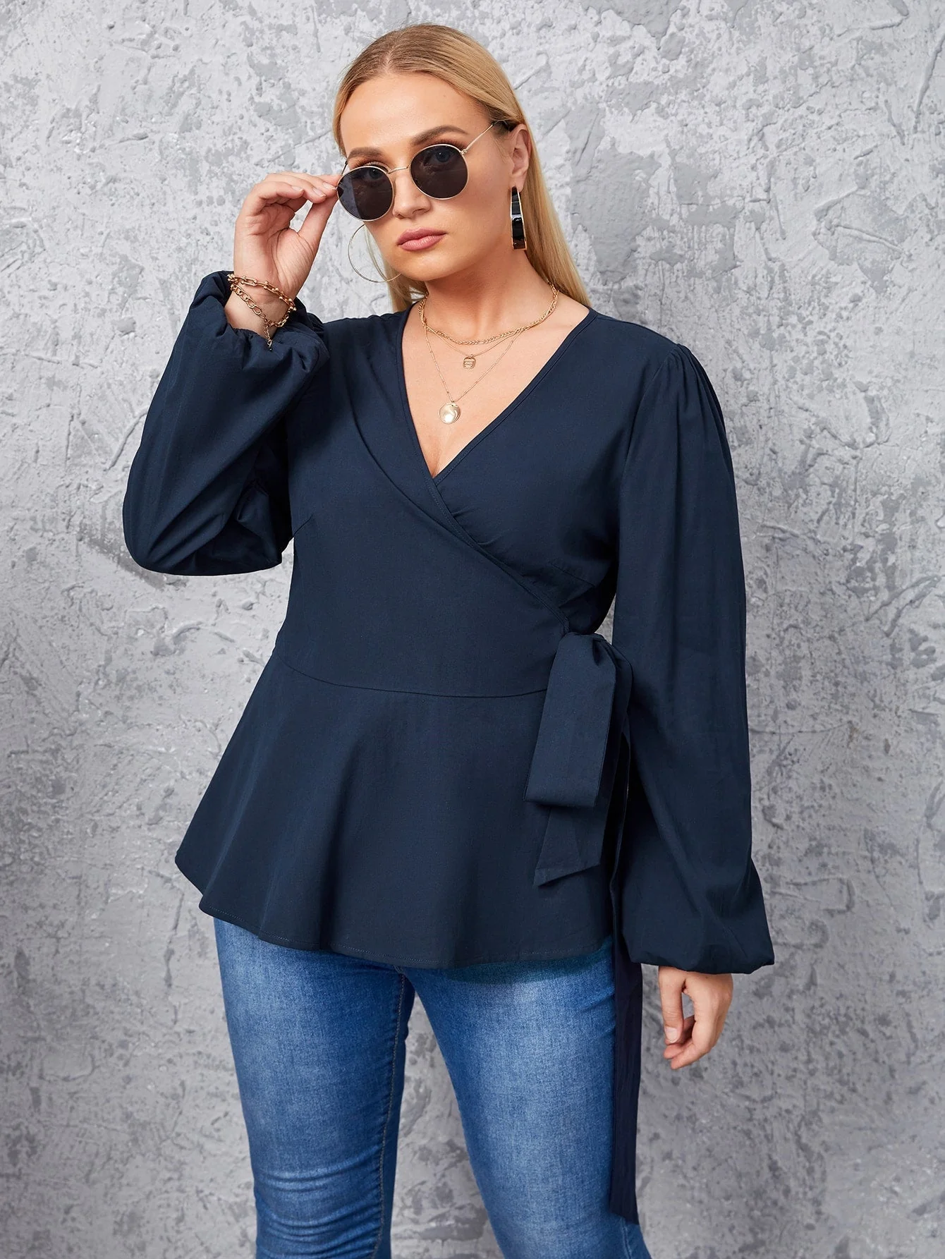KittenAlarm - Plus Wrap Tie Side Blouse