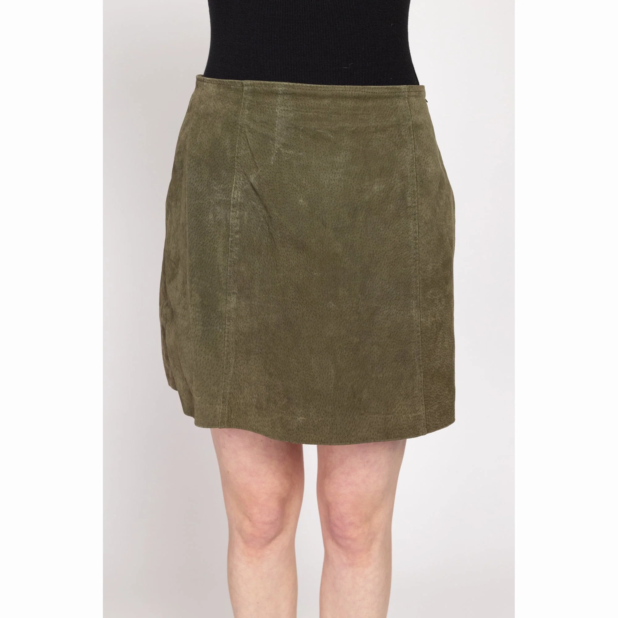 Medium 90s Olive Green Suede Mini Skirt 29