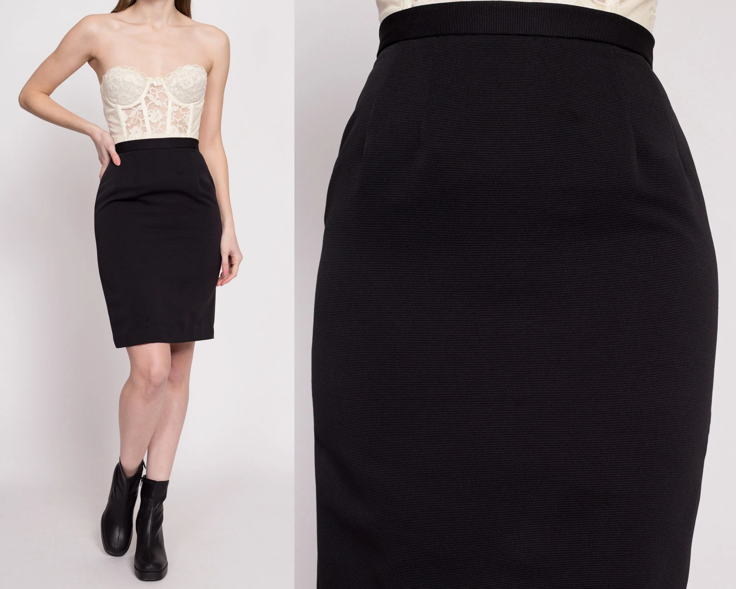70s Black High Waisted Pencil Skirt - Extra Small, 24.5