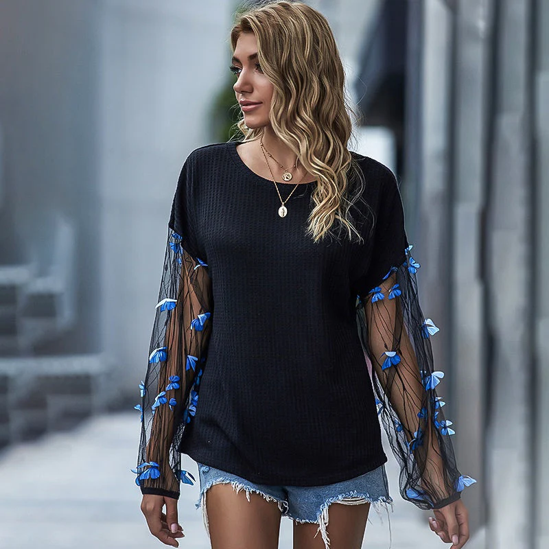 KittenAlarm - Net Yarn Lantern Sleeve Loose New Sweater